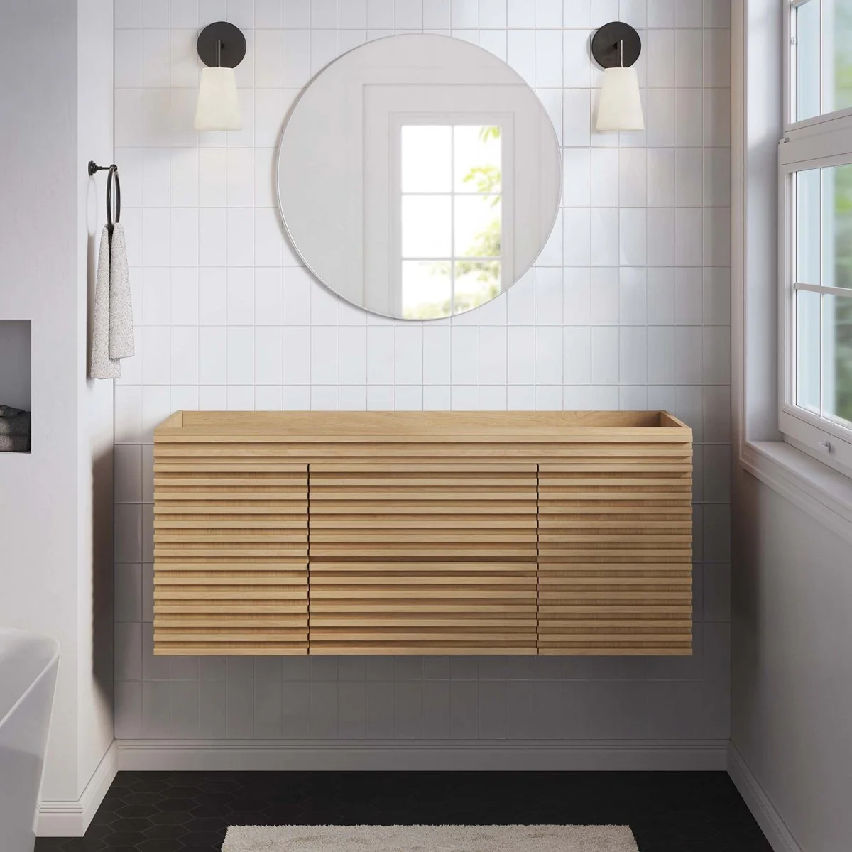 Mid-Century Wall-Mount Bathroom Vanity Cabinet, Floating Modern Vanity with Storage - Image 27