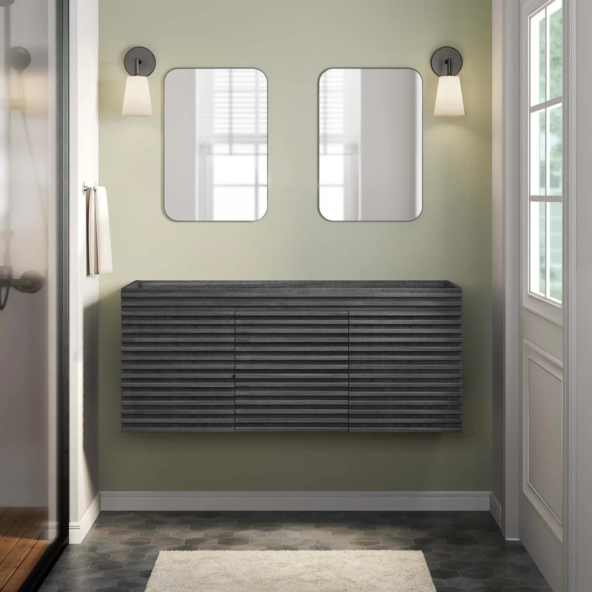 Mid-Century Wall-Mount Bathroom Vanity Cabinet, Floating Modern Vanity with Storage - Image 71