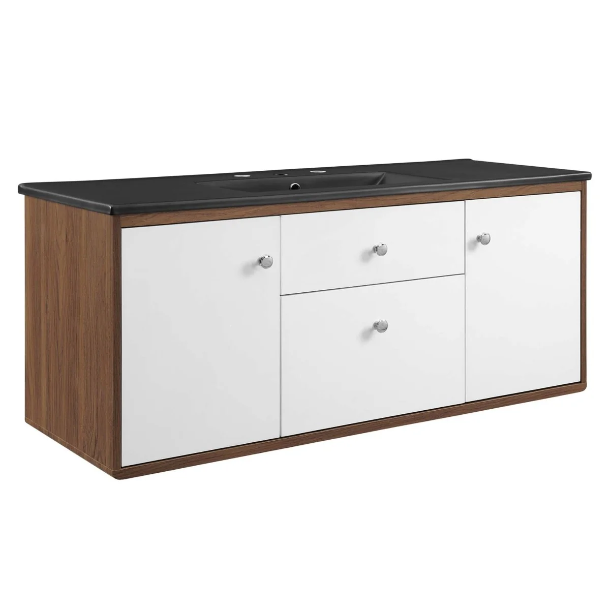 Mid-Century Wall-Mount Bathroom Vanity with Modern Integrated Sink Design & Storage - Image 21