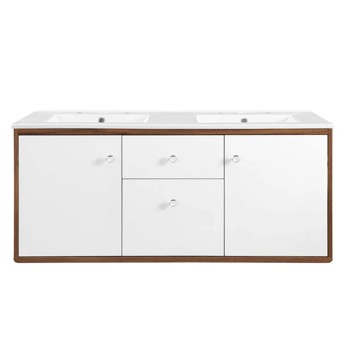 Mid-Century Wall-Mount Bathroom Vanity with Modern Integrated Sink Design & Storage - Image 5