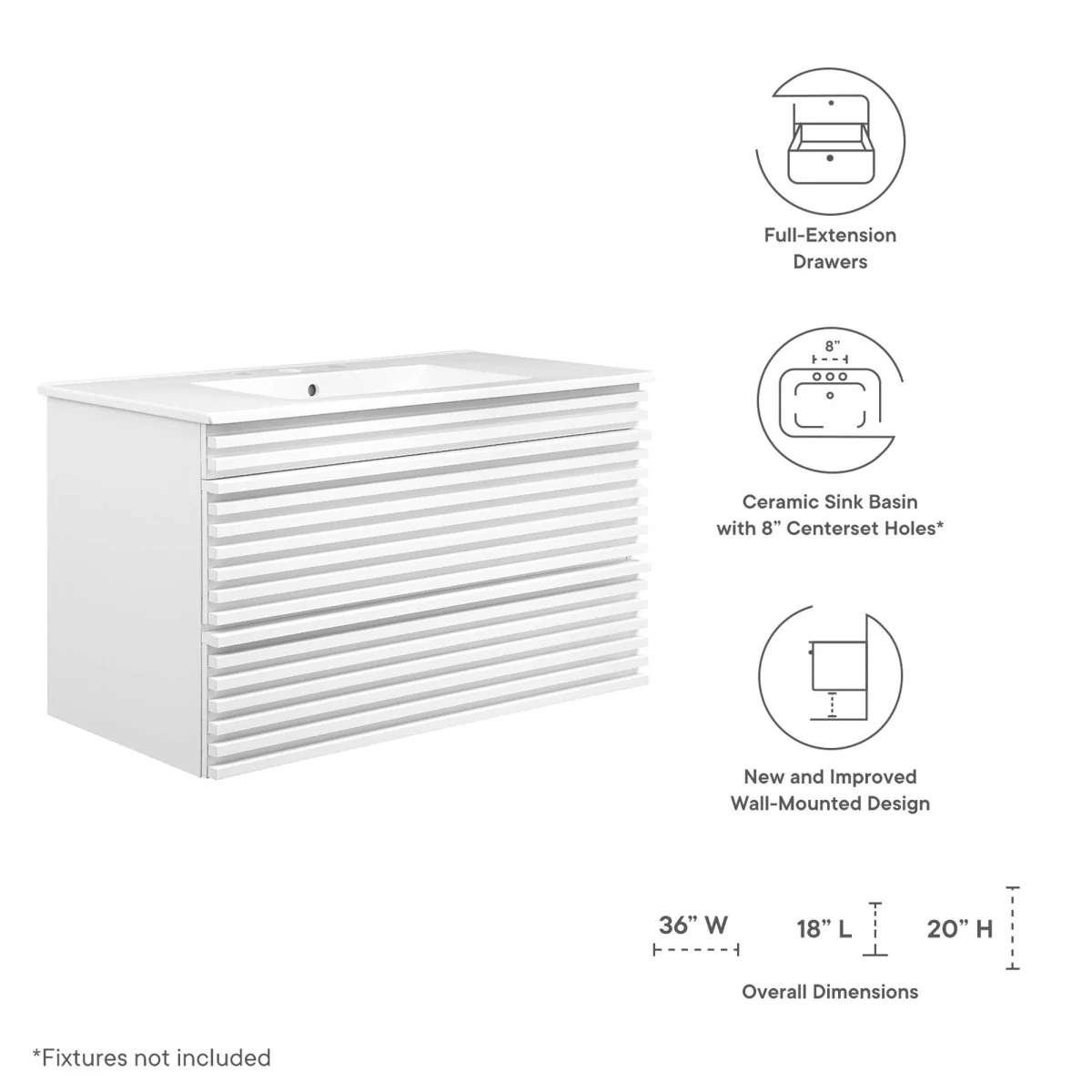 Mid-Century Wall-Mount Bathroom Vanity with Sink, Floating Modern Design - Image 114