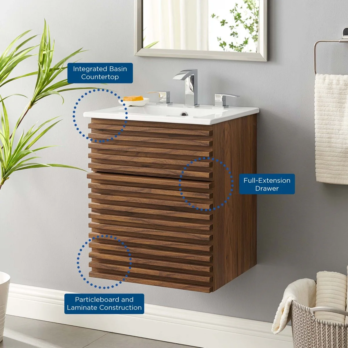 Mid-Century Wall-Mount Bathroom Vanity with Sink, Floating Modern Design - Image 20