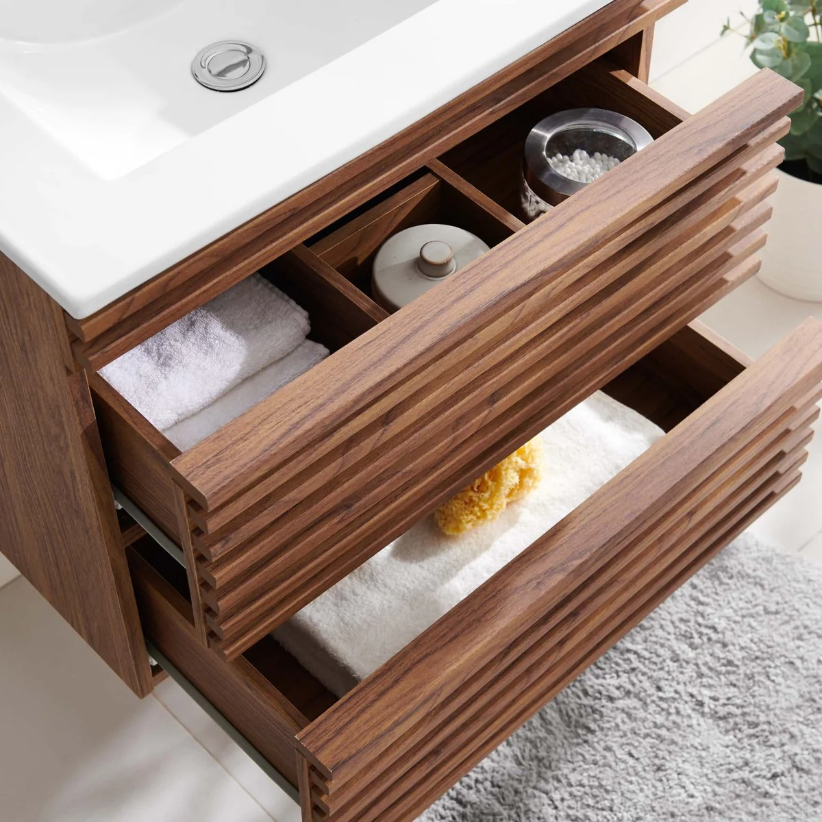 Mid-Century Wall-Mount Bathroom Vanity with Sink, Floating Modern Design - Image 66