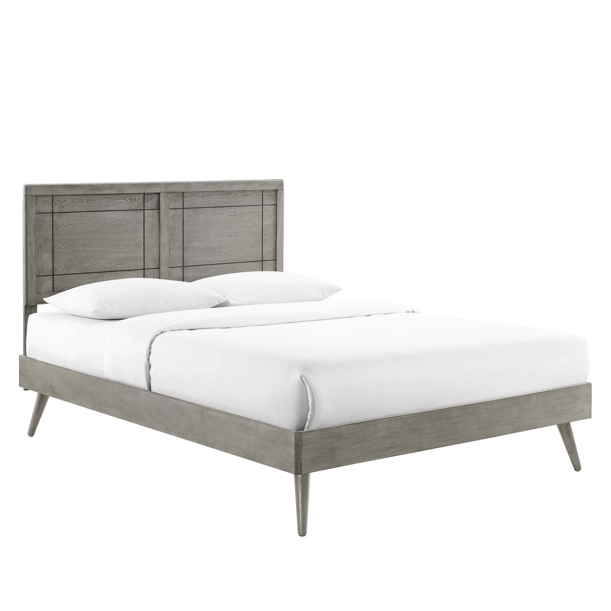 Mid-Century Wood Platform Bed with Window Pane Headboard - Image 24