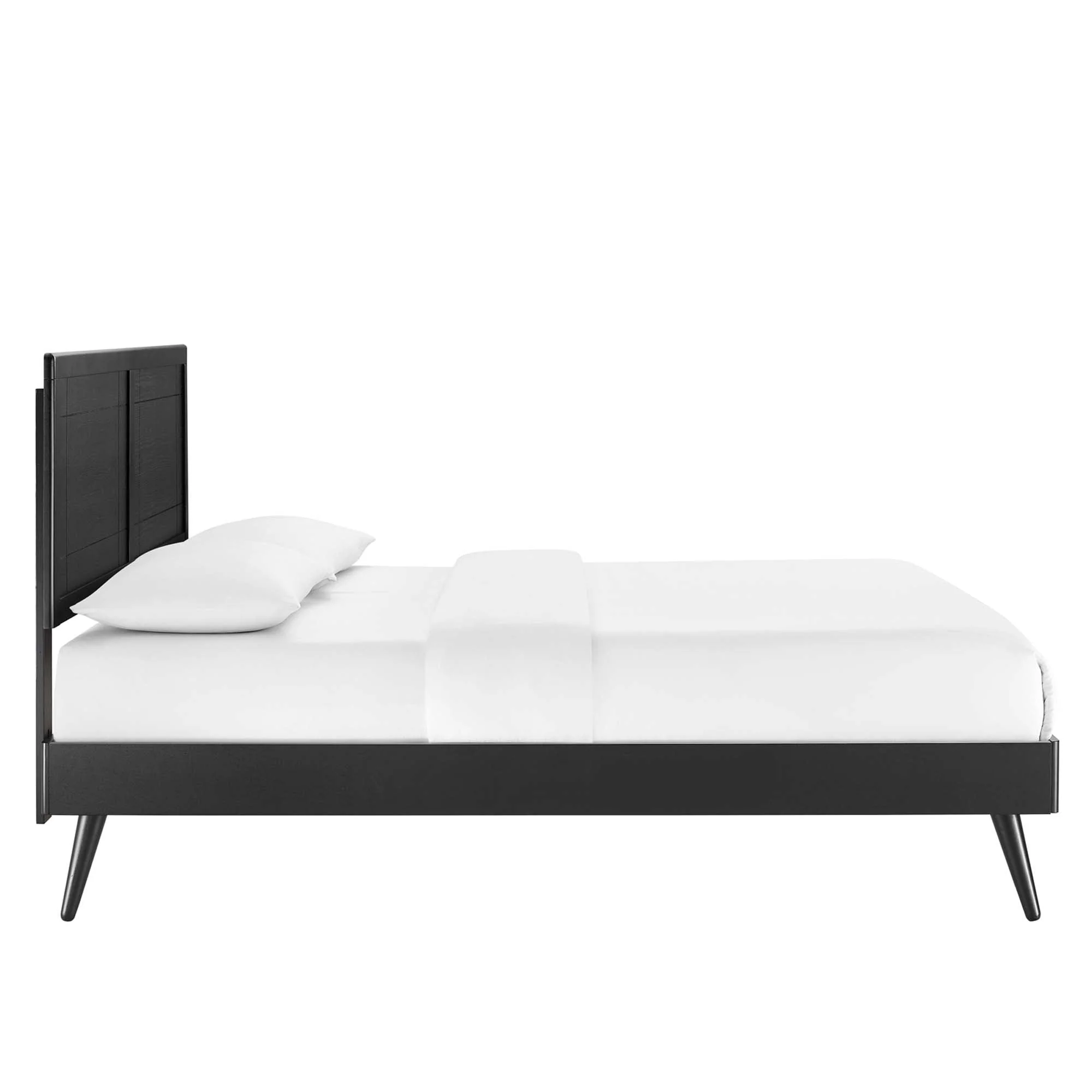 Mid-Century Wood Platform Bed with Window Pane Headboard - Image 33