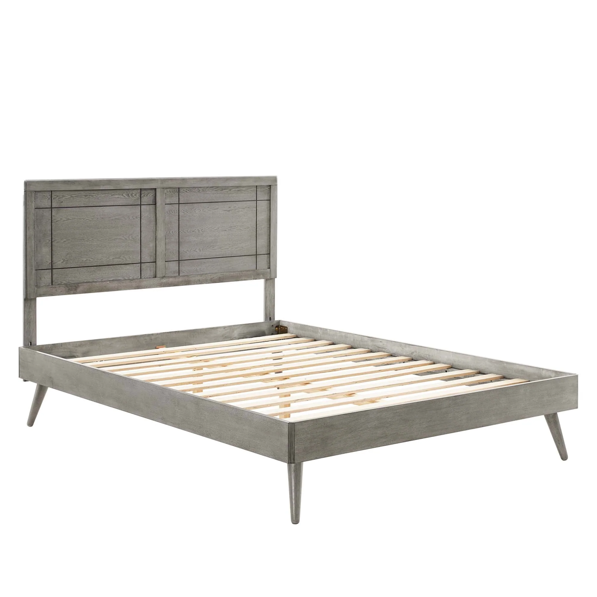 Mid-Century Wood Platform Bed with Window Pane Headboard - Image 64