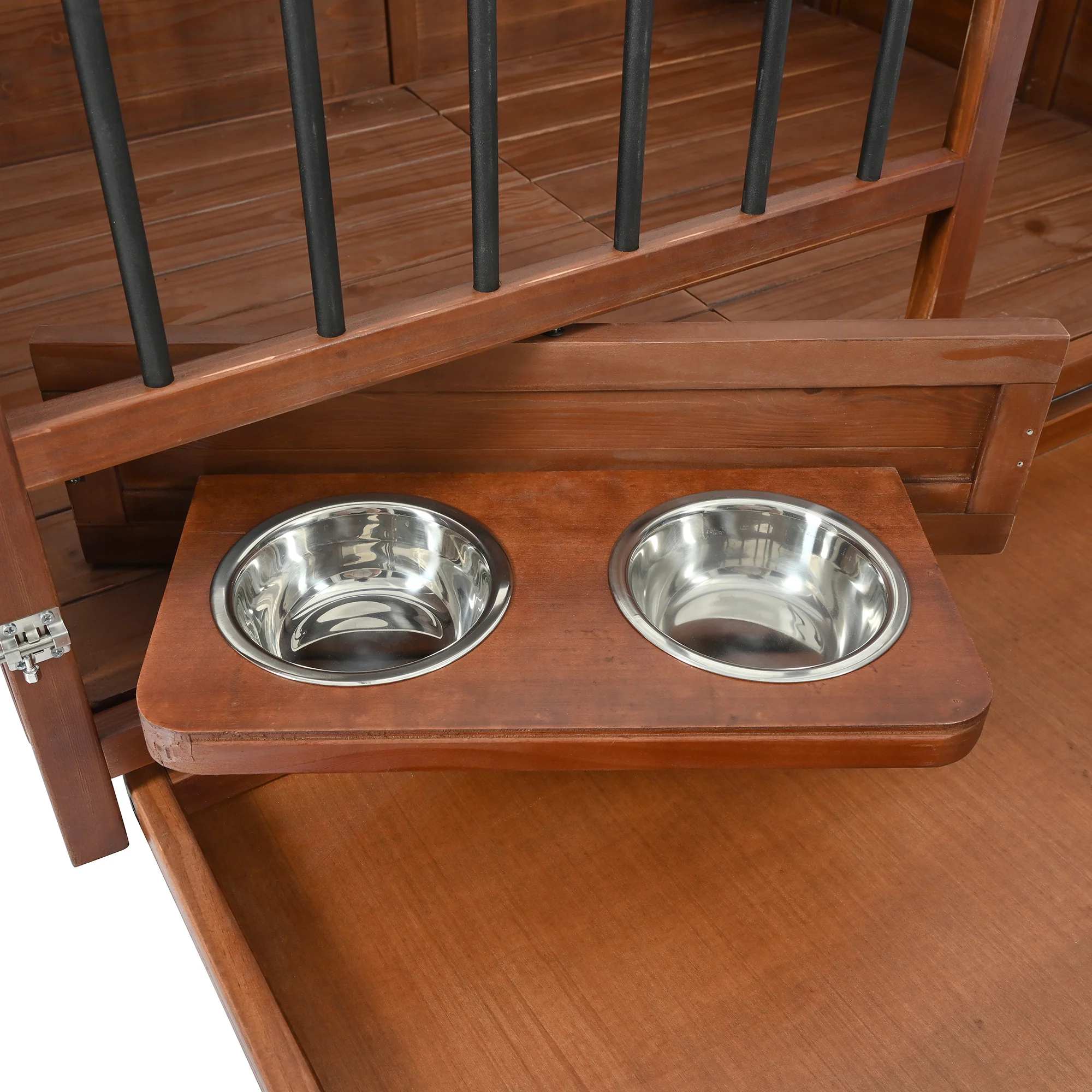 Milo Portable Solid Wood Foldable Dog Crate with 360° Swivel Feeder and End Table Top - Image 17