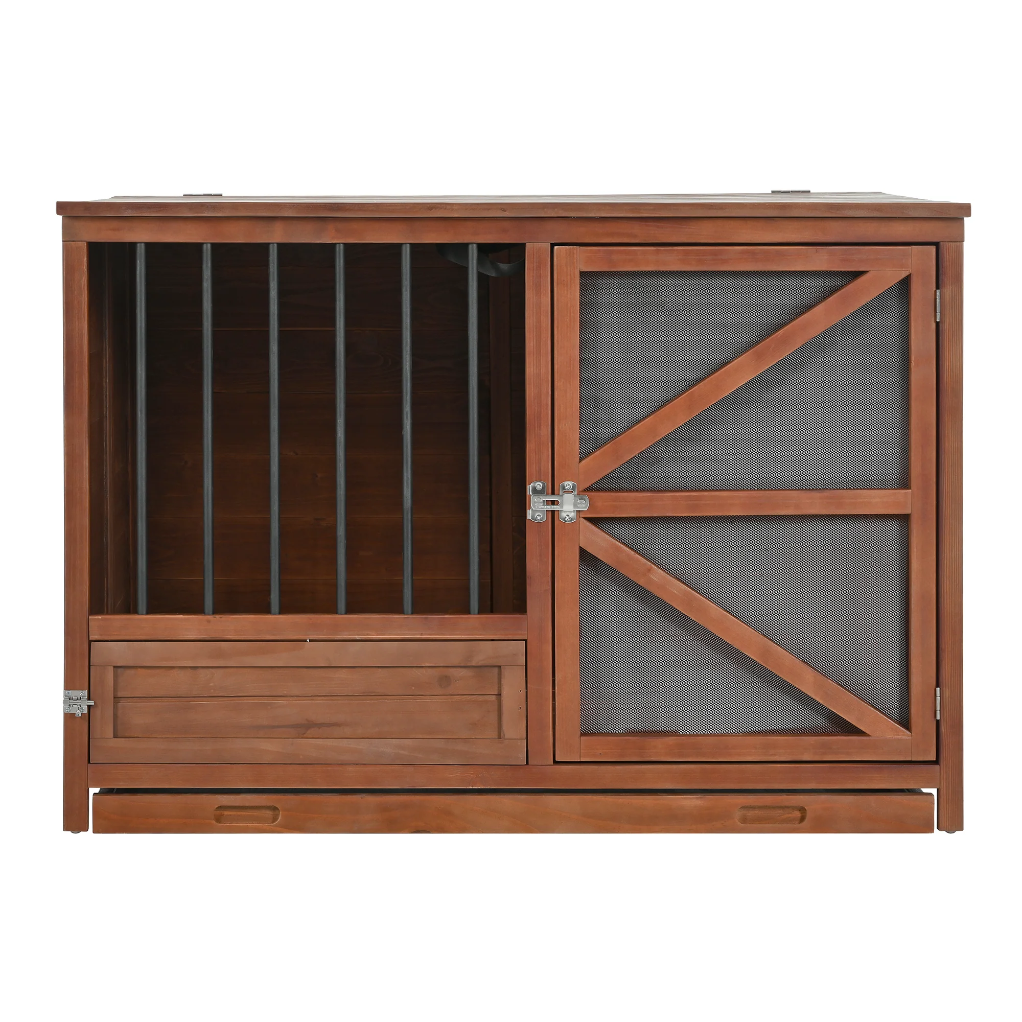 Milo Portable Solid Wood Foldable Dog Crate with 360° Swivel Feeder and End Table Top - Image 7