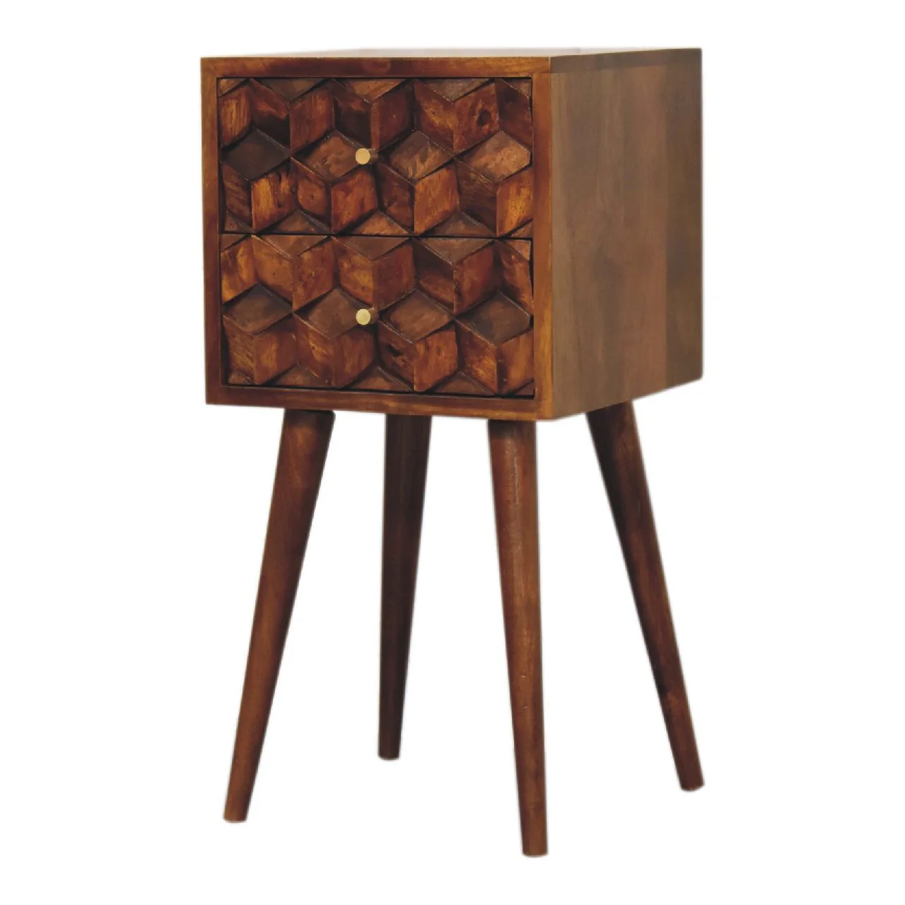 Mini Cube Carved 2 Drawer Nightstand - Image 7