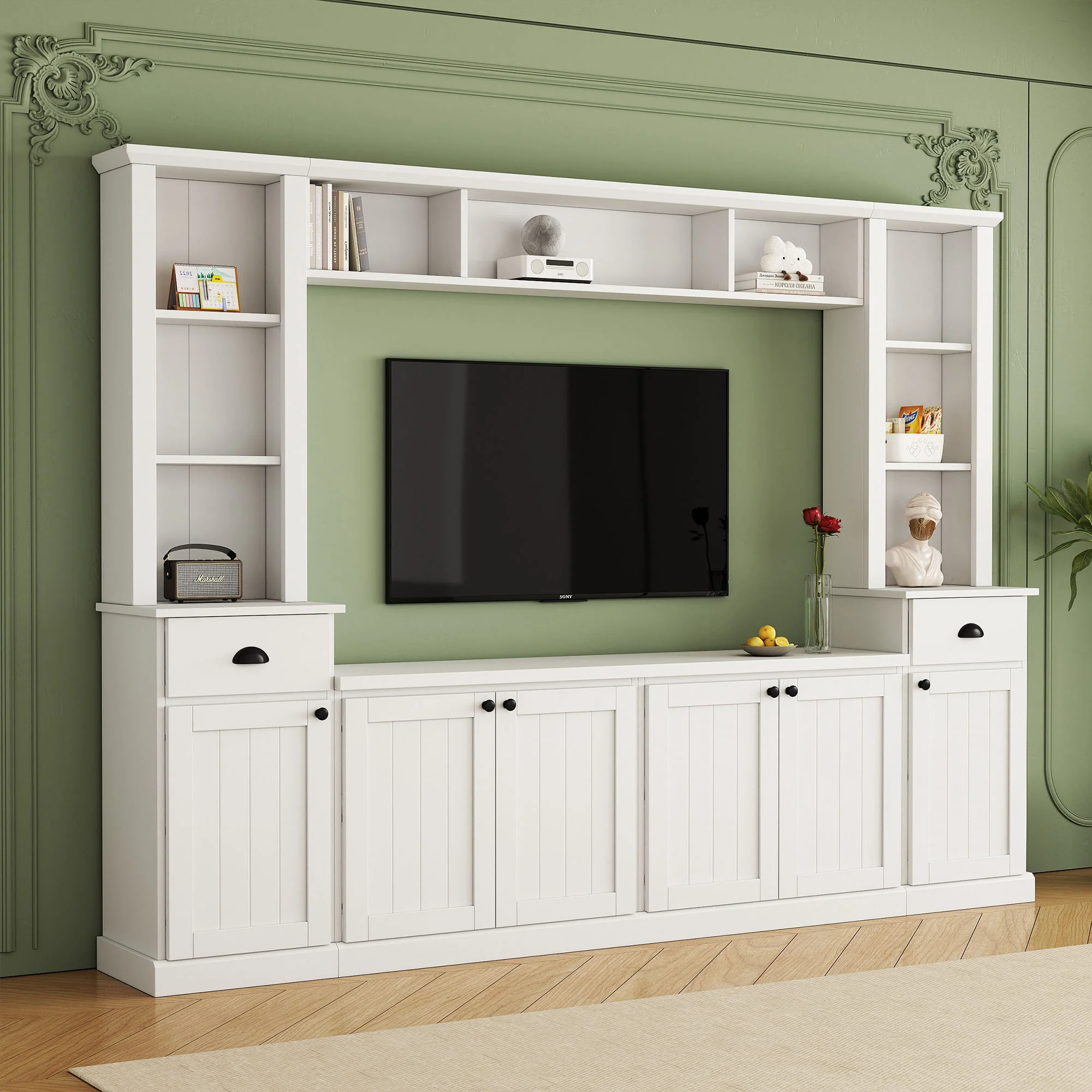 Minimalist Entertainment Wall Unit Set With Bridge For TVs Up To 75" - Image 11