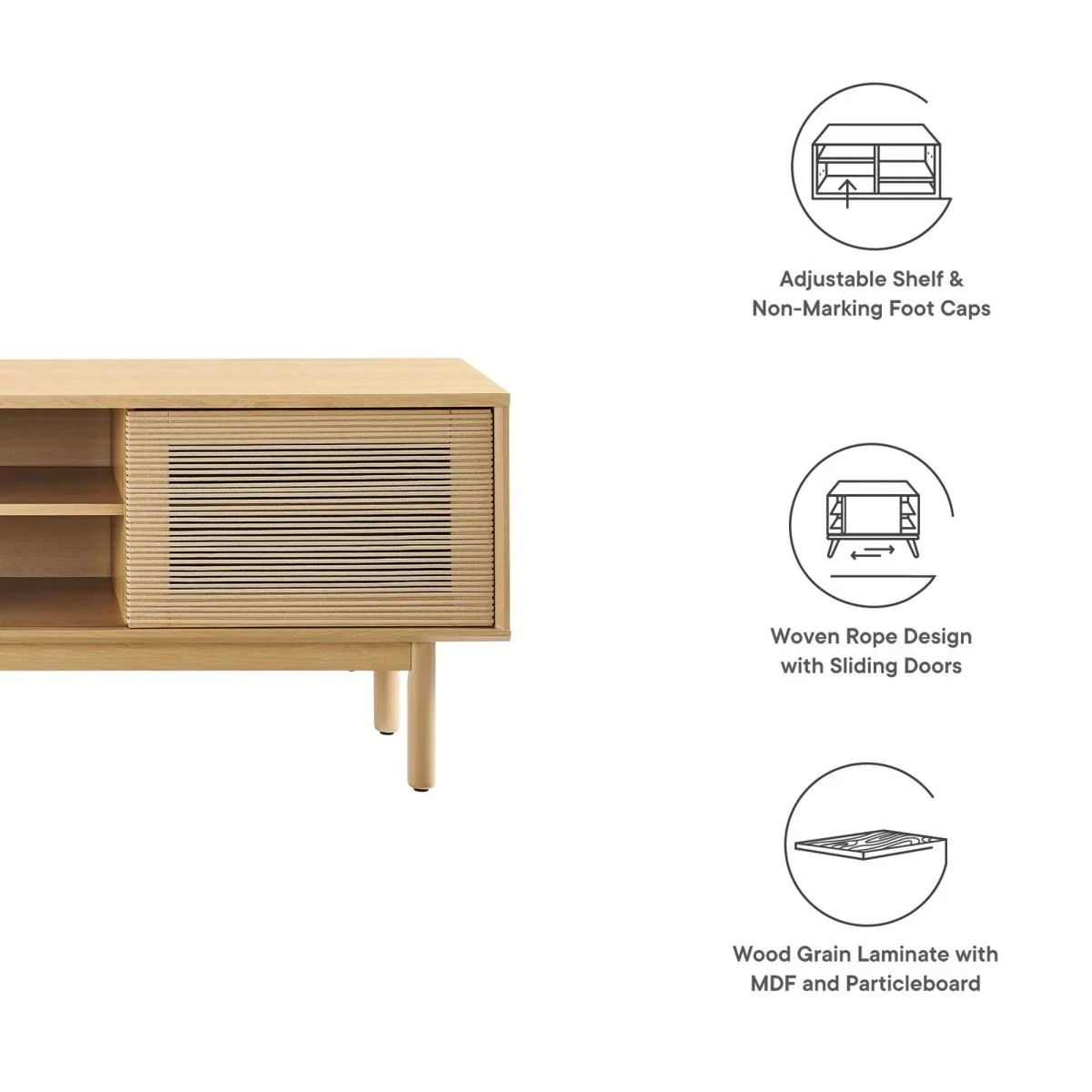Minimalist TV Stand with Sliding Doors and Adjustable Shelves 59 Inch - Image 5