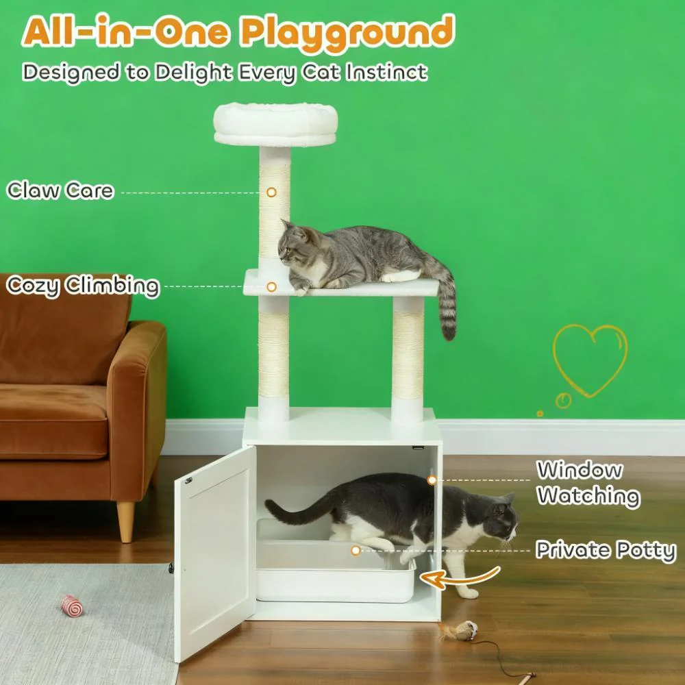 Mira 49-Inch 2-in-1 Cat Tree with Hidden Litter Box Enclosure - Image 10