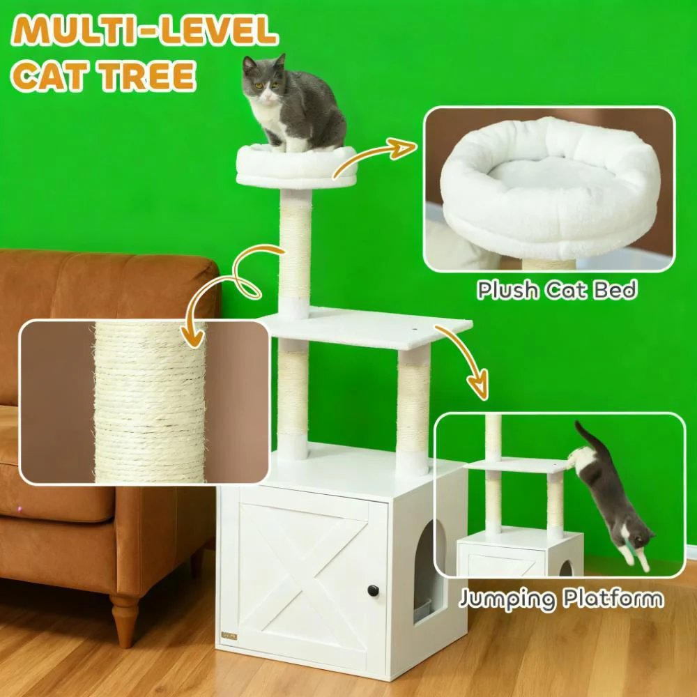 Mira 49-Inch 2-in-1 Cat Tree with Hidden Litter Box Enclosure - Image 7