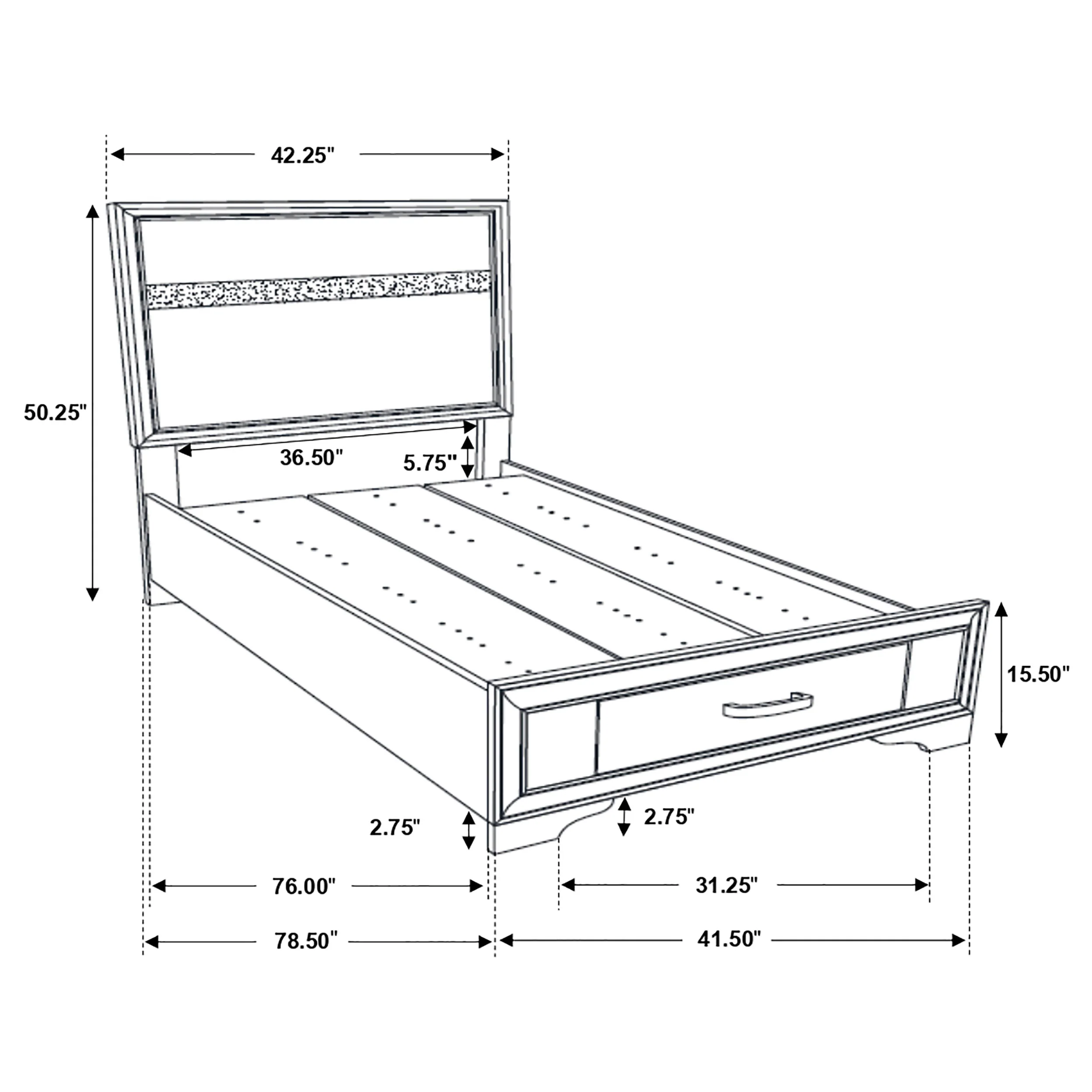 Miranda 51-Inch Black Twin Storage Panel Bed - Image 11