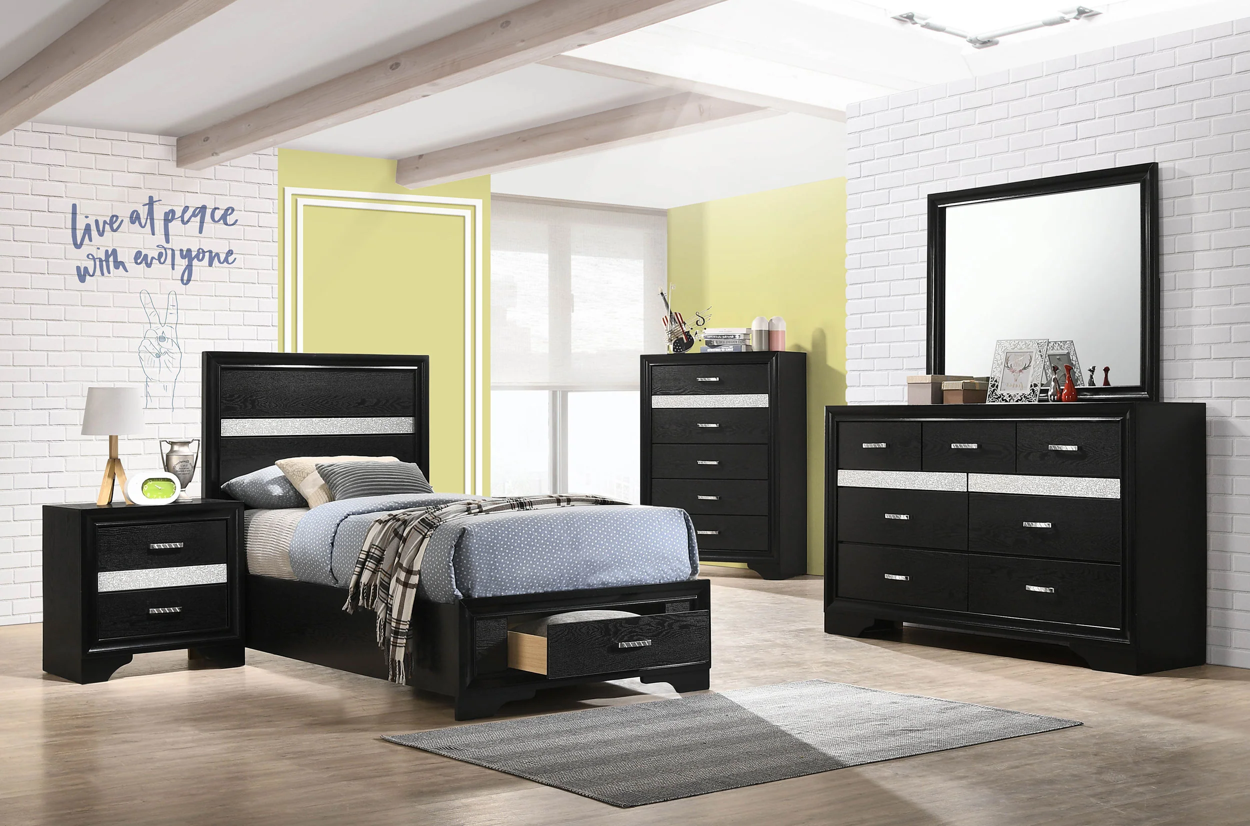 Miranda 51-Inch Black Twin Storage Panel Bed - Image 13