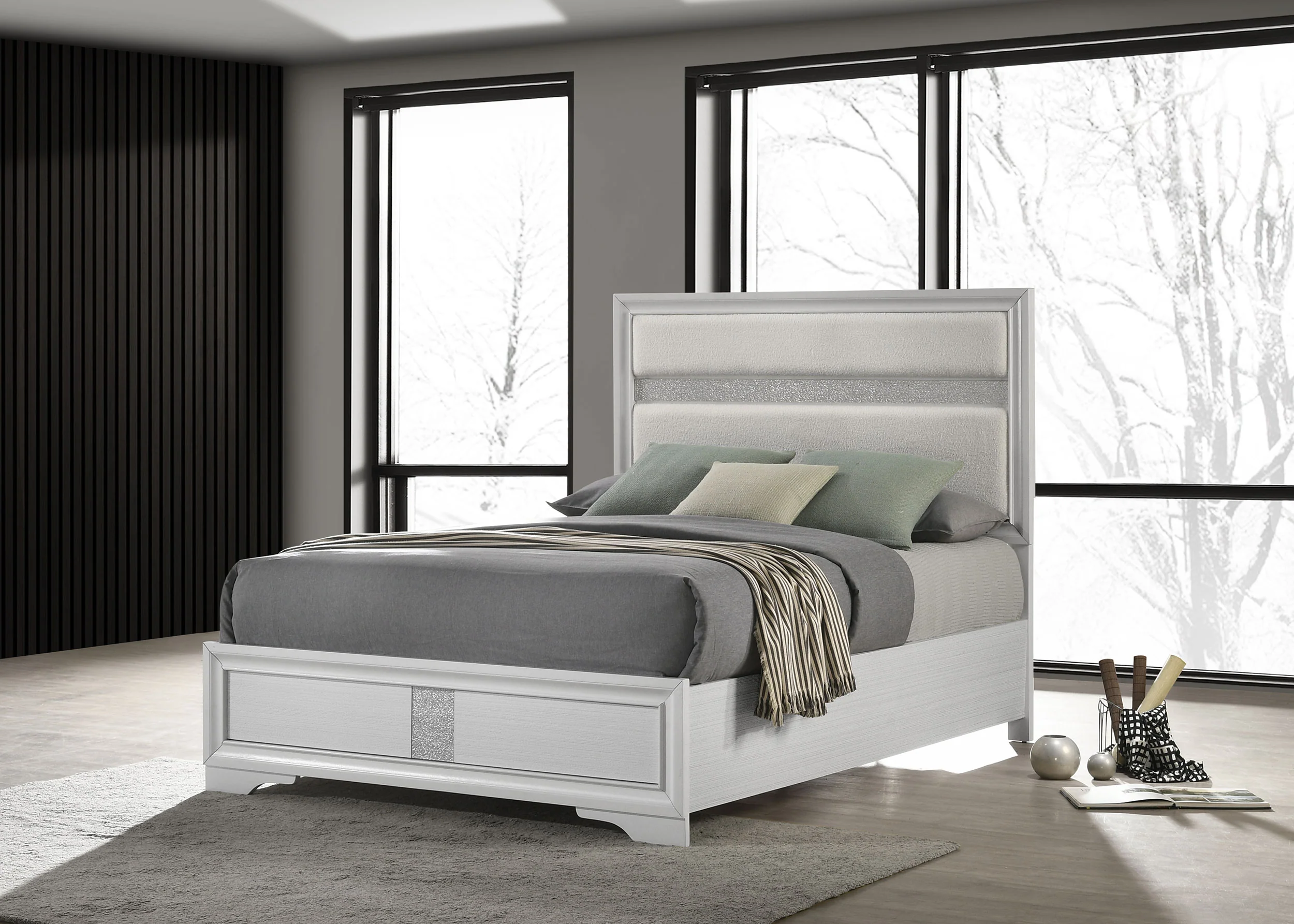 Miranda 54-Inch Upholstered Queen Panel Bed, White - Image 5