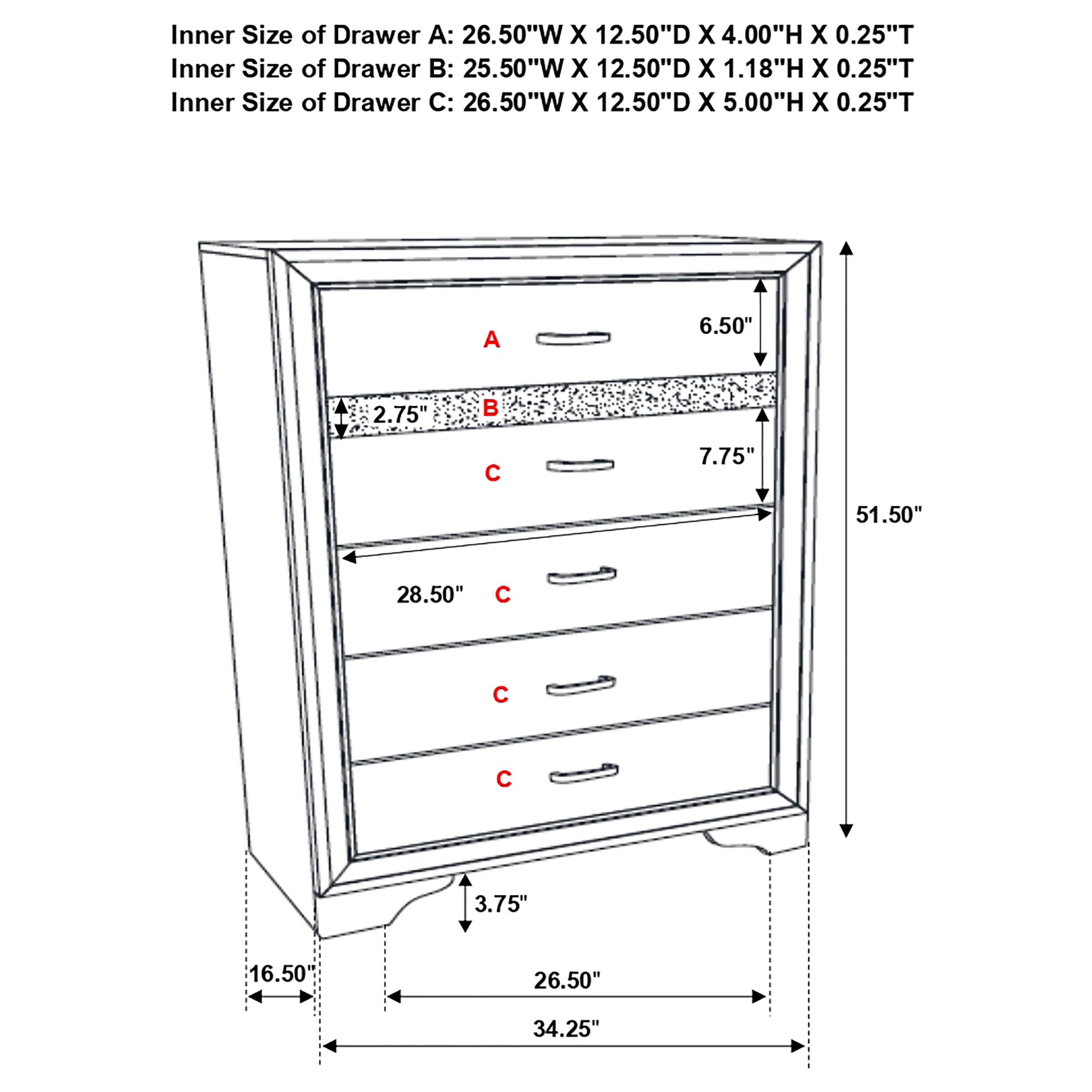 Miranda 6-Drawer Bedroom Chest Black - Image 13