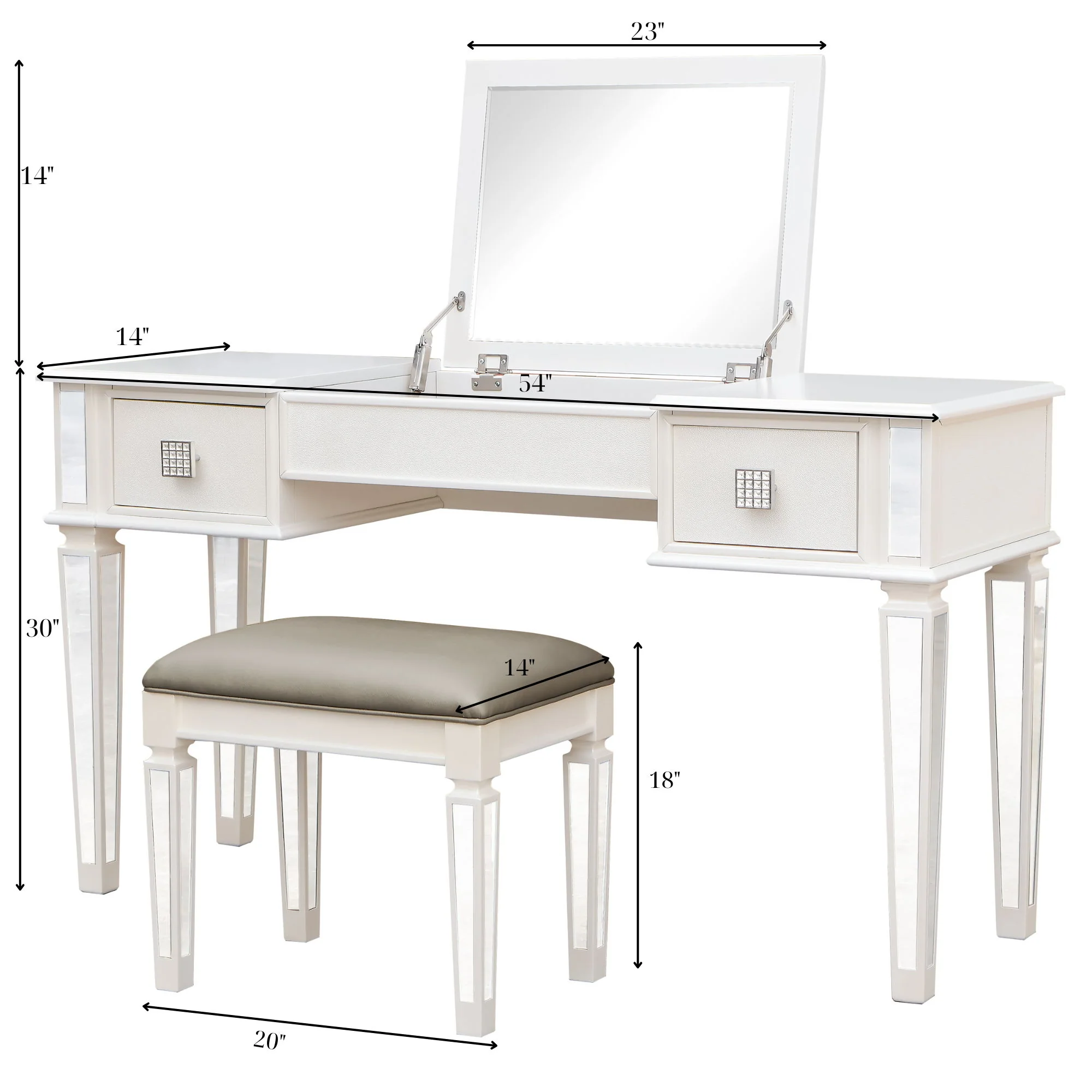 Mirrored Vanity Desk With Drawers And Stool, Flip Up Dressing Table Set For Makeup Room - Image 5