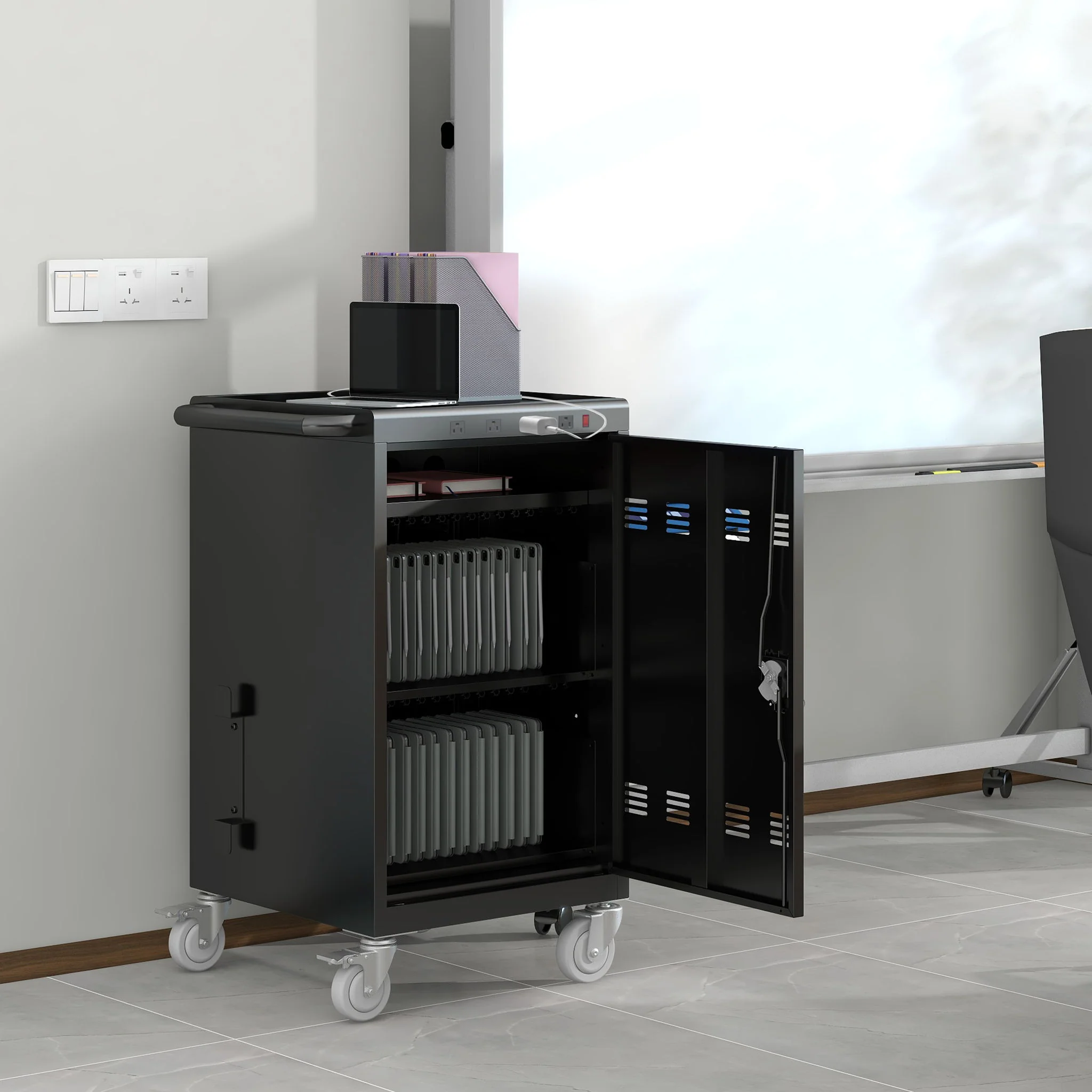 Mobile Charging Cart For Tablets Laptops 35, Device Capacity Matt Metal - Image 12