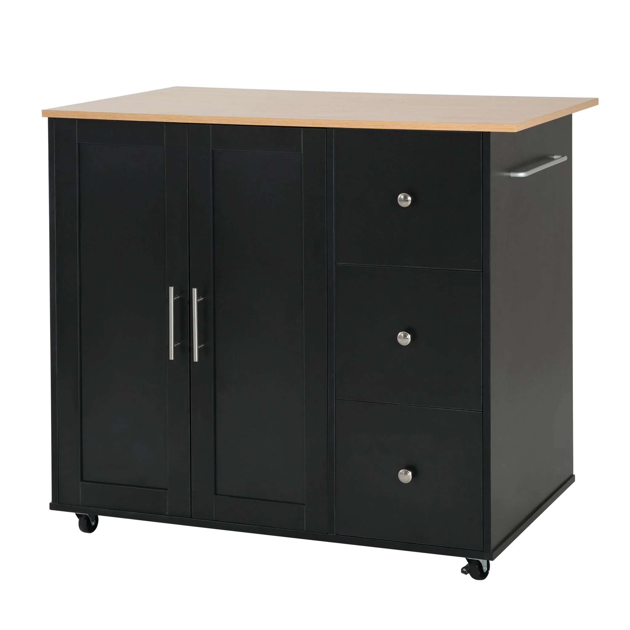 Mobile Kitchen Cart With Storage With 2 Doors, 3 Drawers & Adjustable Shelf - Black / Natural - Image 6