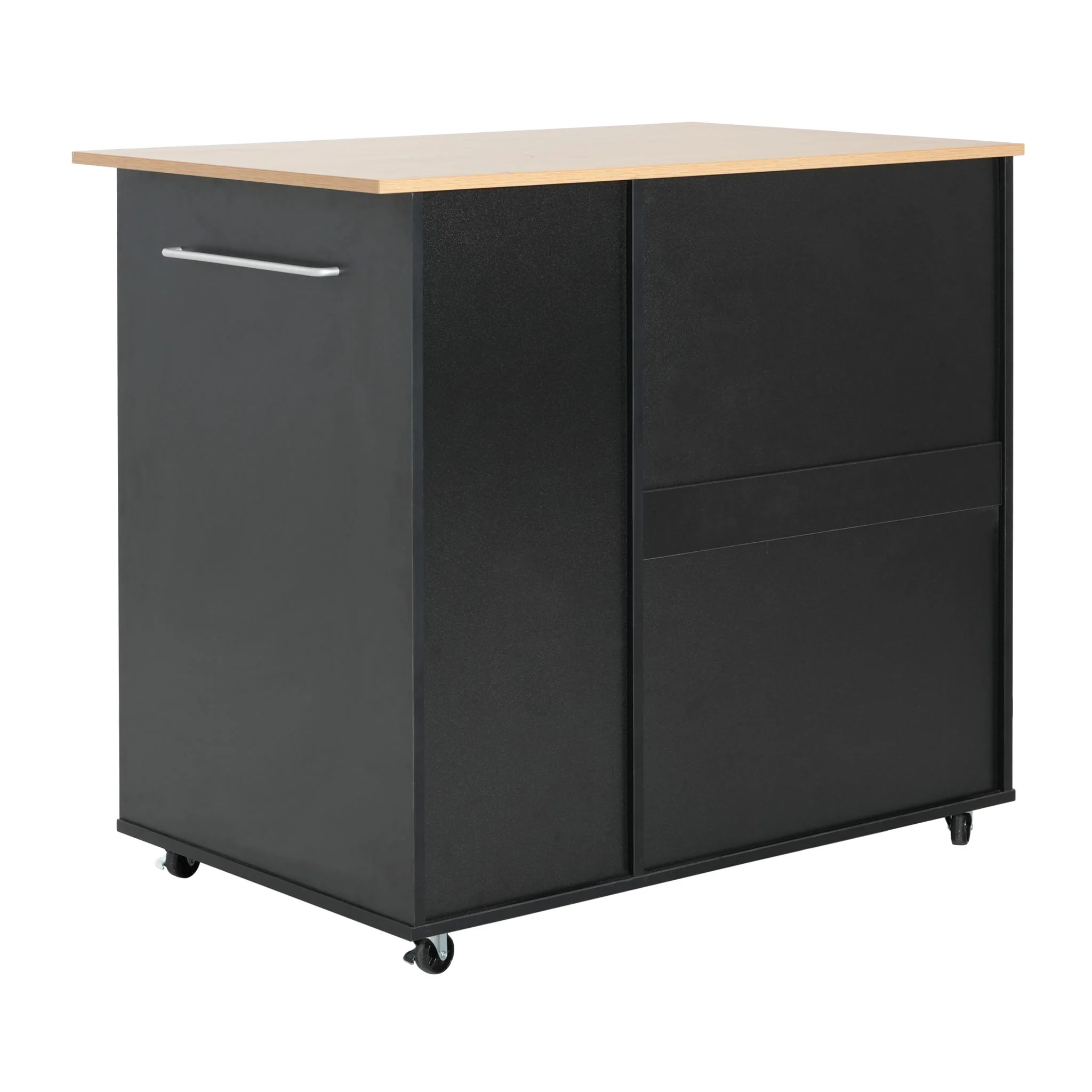 Mobile Kitchen Cart With Storage With 2 Doors, 3 Drawers & Adjustable Shelf - Black / Natural - Image 7