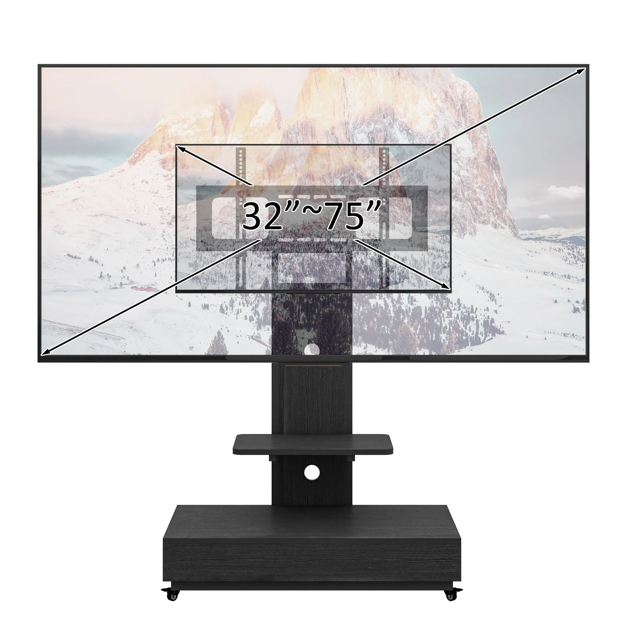 Mobile TV Cart With Push Pull Drawer, Lockable Wheels - Image 3