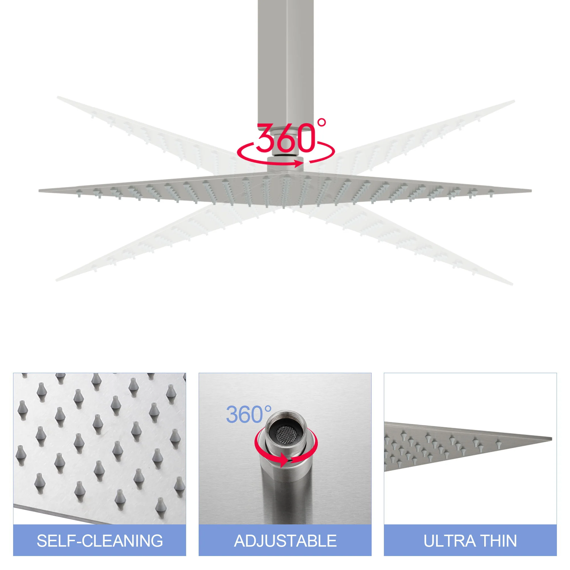 Modern 10" Square Rainfall Shower Head & Stainless Steel Wall Or Ceiling Mount Luxury Spa Shower Panel - Image 21