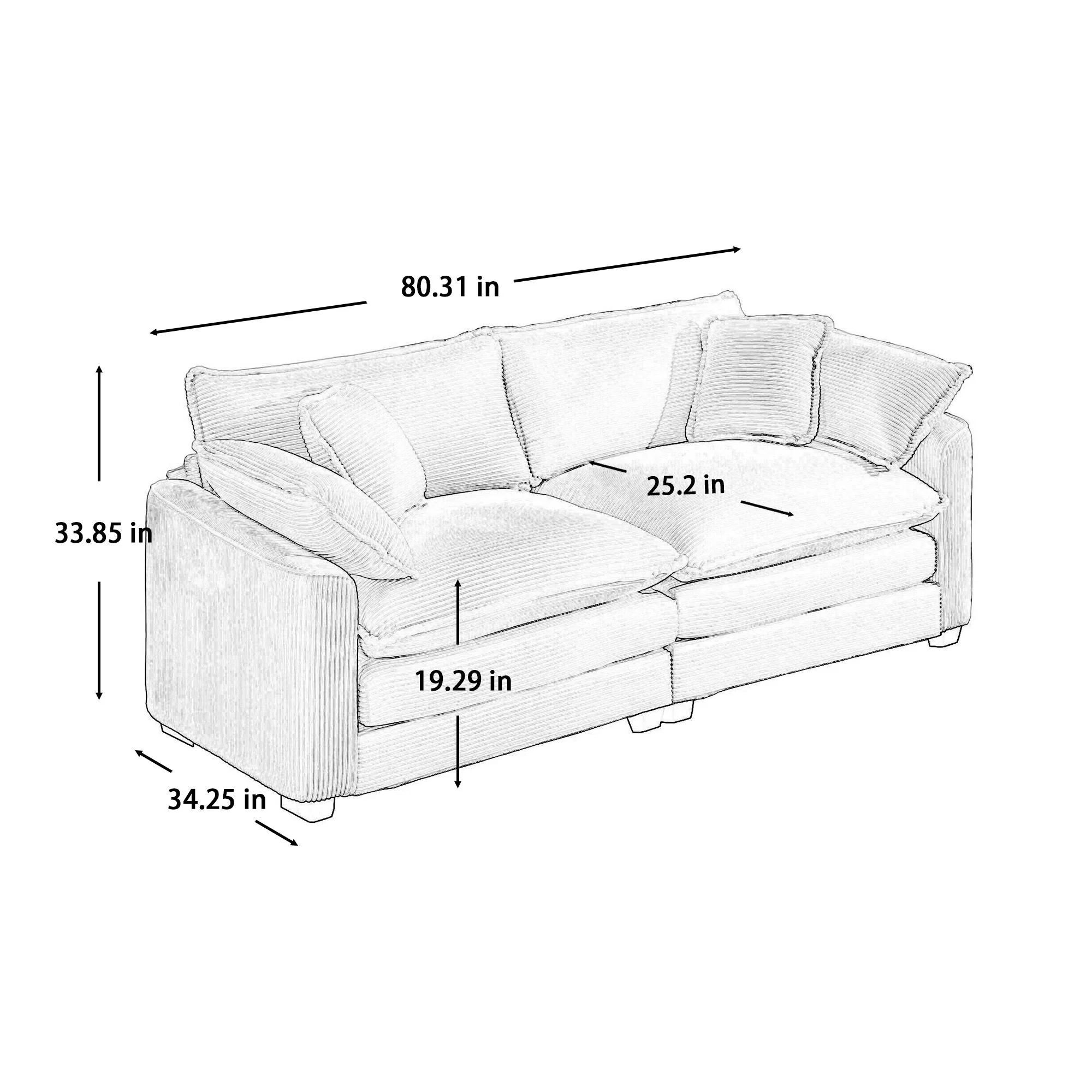 Modern 2 Seater With 4 Pillows, Upholstered Deep Seating Loveseat - Image 36