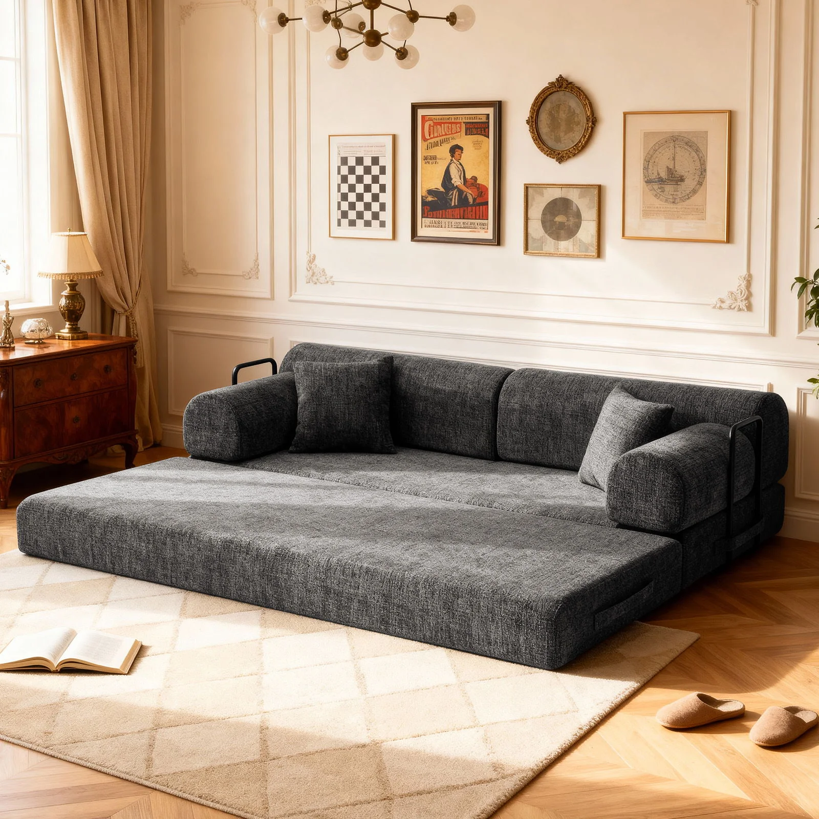 Modern 2 Tone Fabric Convertible Sleeper Sofa Bed - Image 13