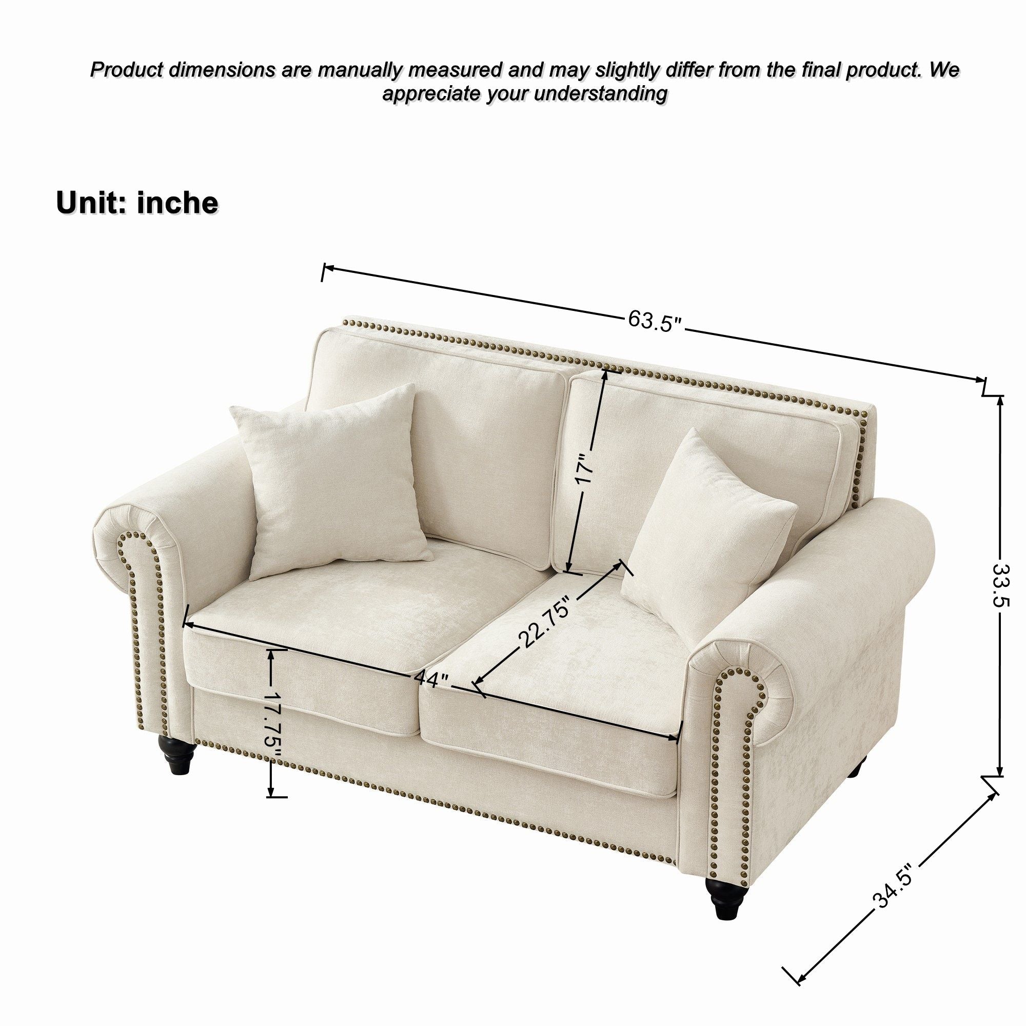 Modern 3 And 2 Seater Sofa With Rolled Arms, Tufted Upholstered Couch - Image 17