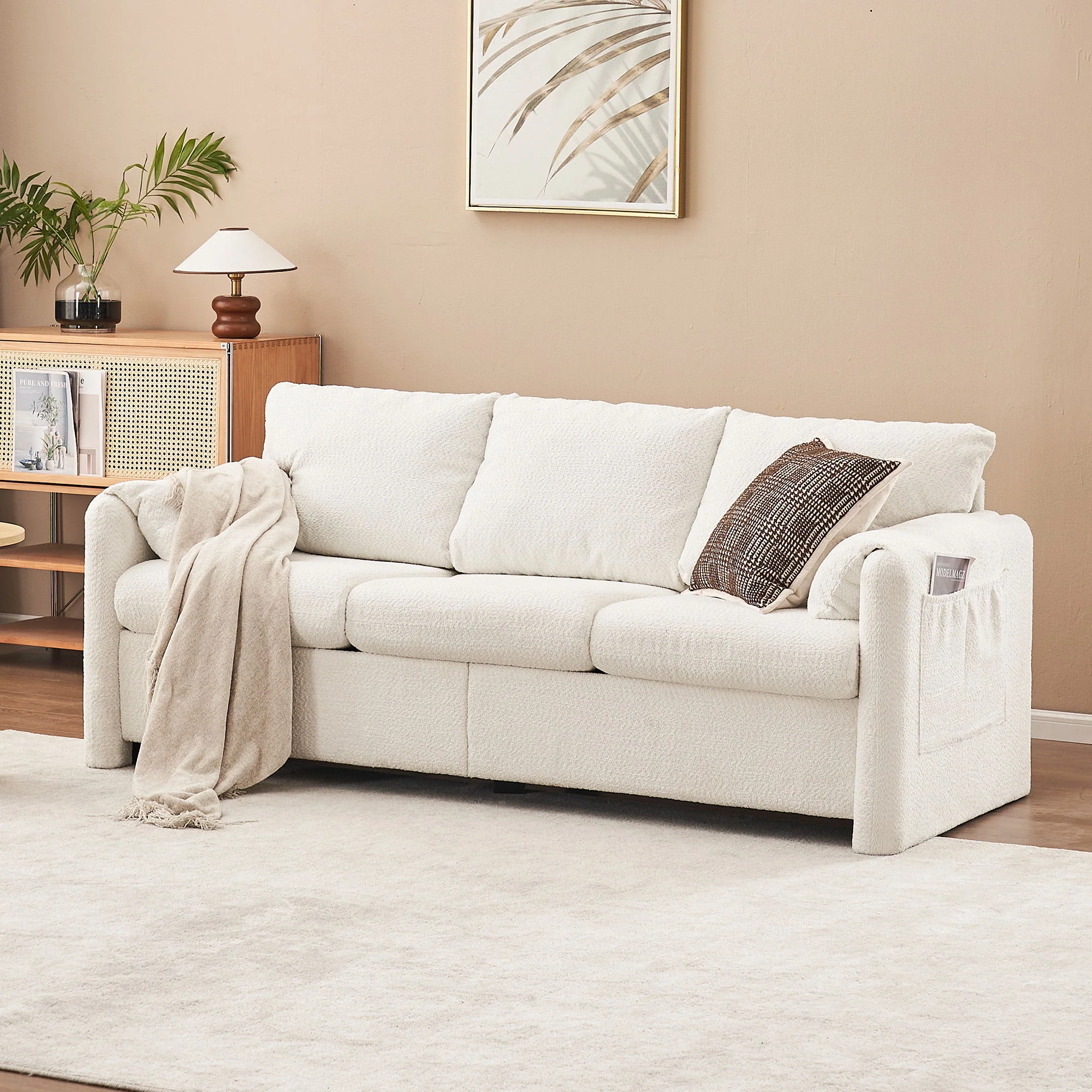 Modern 3 Seater Sofa Chenille Couch Plush Triple Seater Sofa With High Density Foam Cushions, Deep Seat Living Room Couch For Family Room, Apartment & Home Theater - Ivory White - Image 6