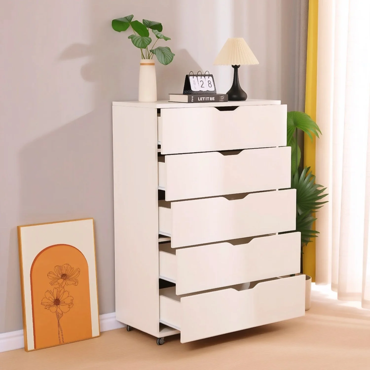 Modern 5 Drawer Dresser With Wheels - Image 22