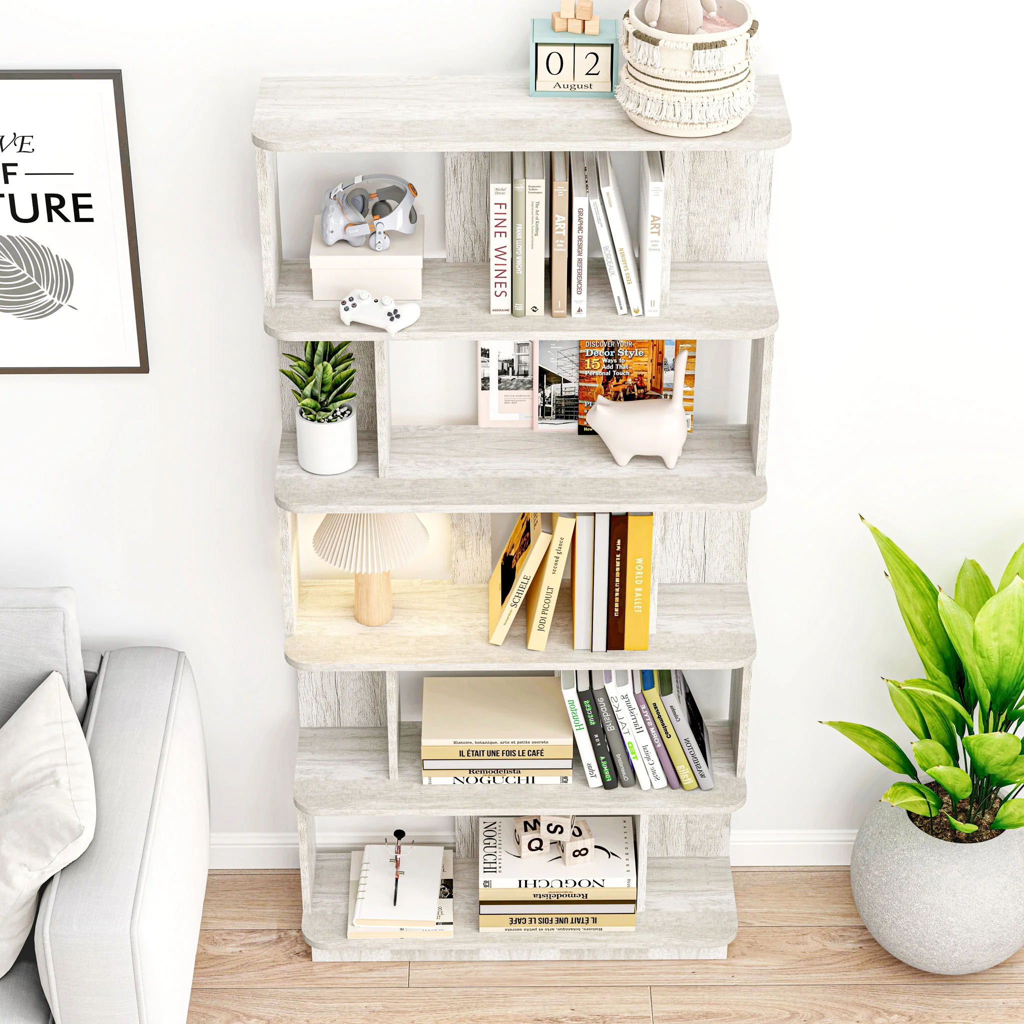 Modern 5 Tier Open Storage Bookcase - Image 31