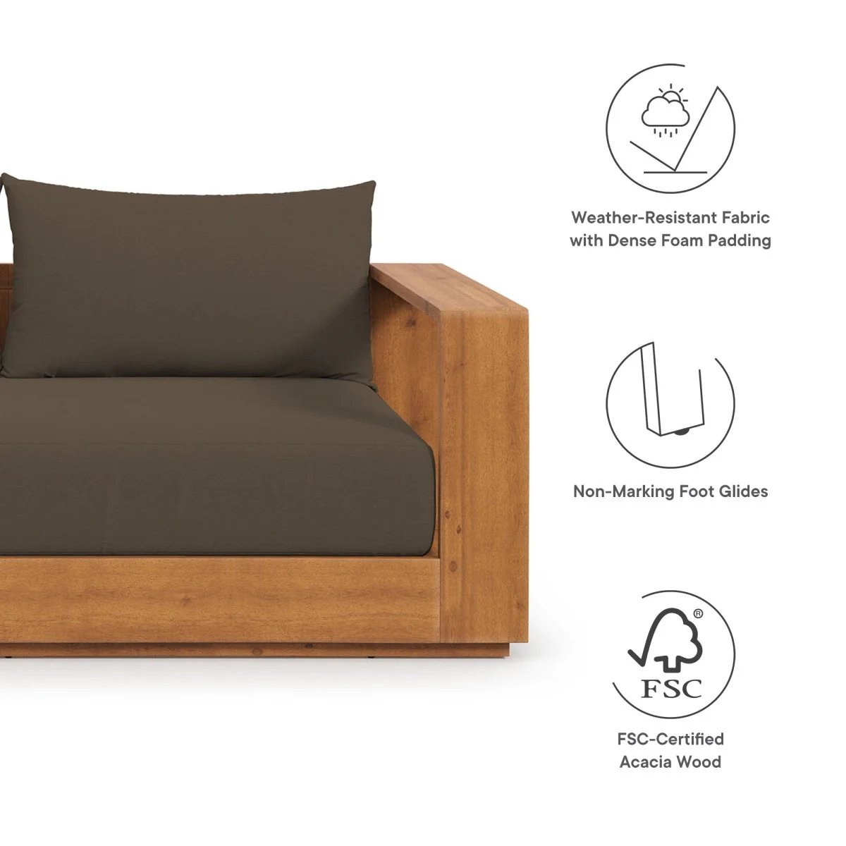 Modern Acacia Wood Outdoor Loveseat with Slatted Design for Patio and Garden Seating - Image 12