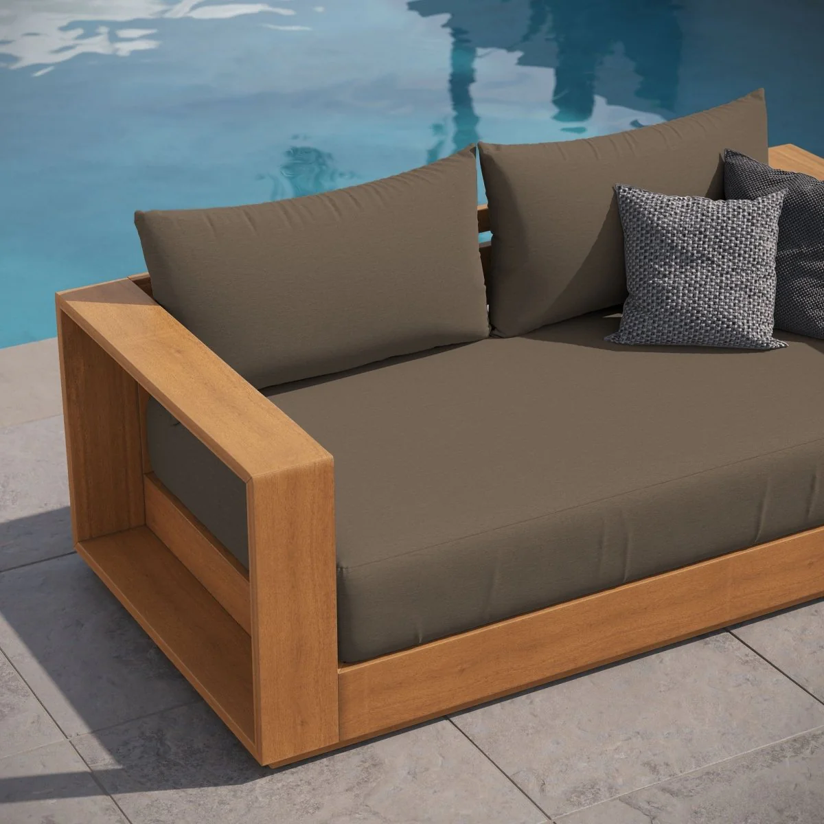 Modern Acacia Wood Outdoor Loveseat with Slatted Design for Patio and Garden Seating - Image 20