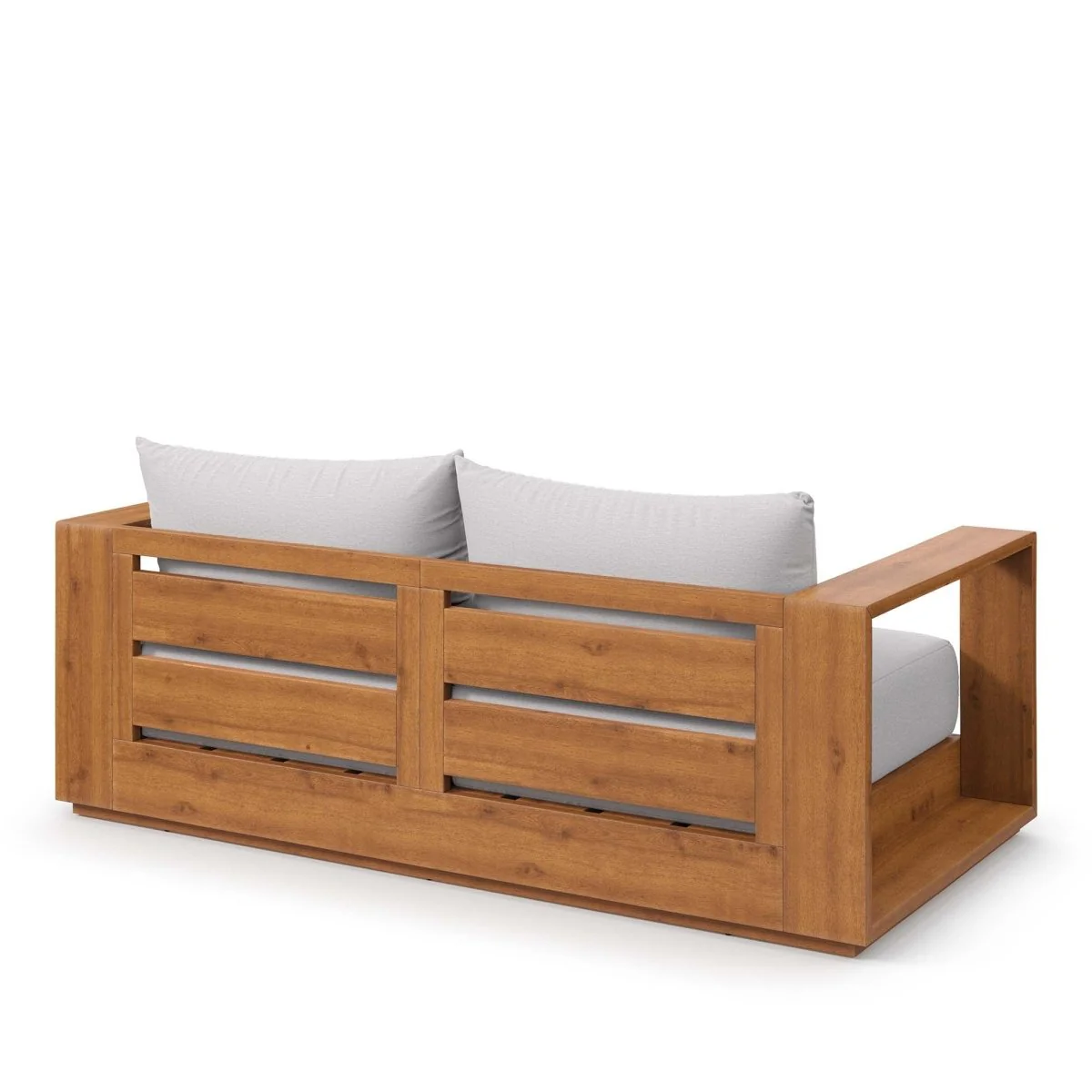 Modern Acacia Wood Outdoor Loveseat with Slatted Design for Patio and Garden Seating - Image 5