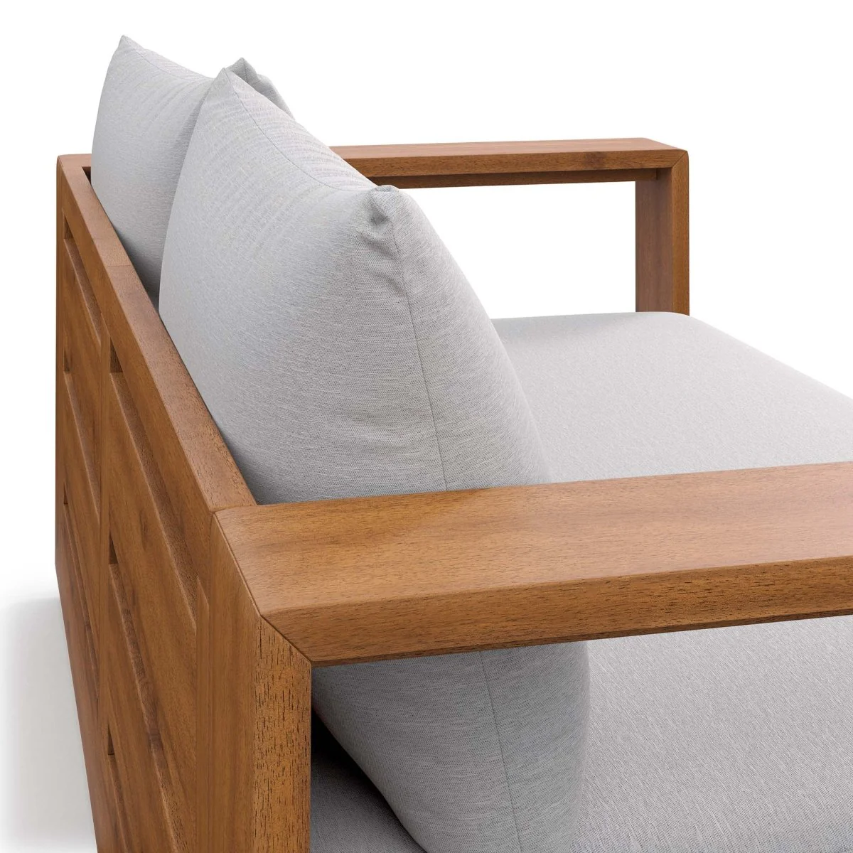 Modern Acacia Wood Outdoor Loveseat with Slatted Design for Patio and Garden Seating - Image 8