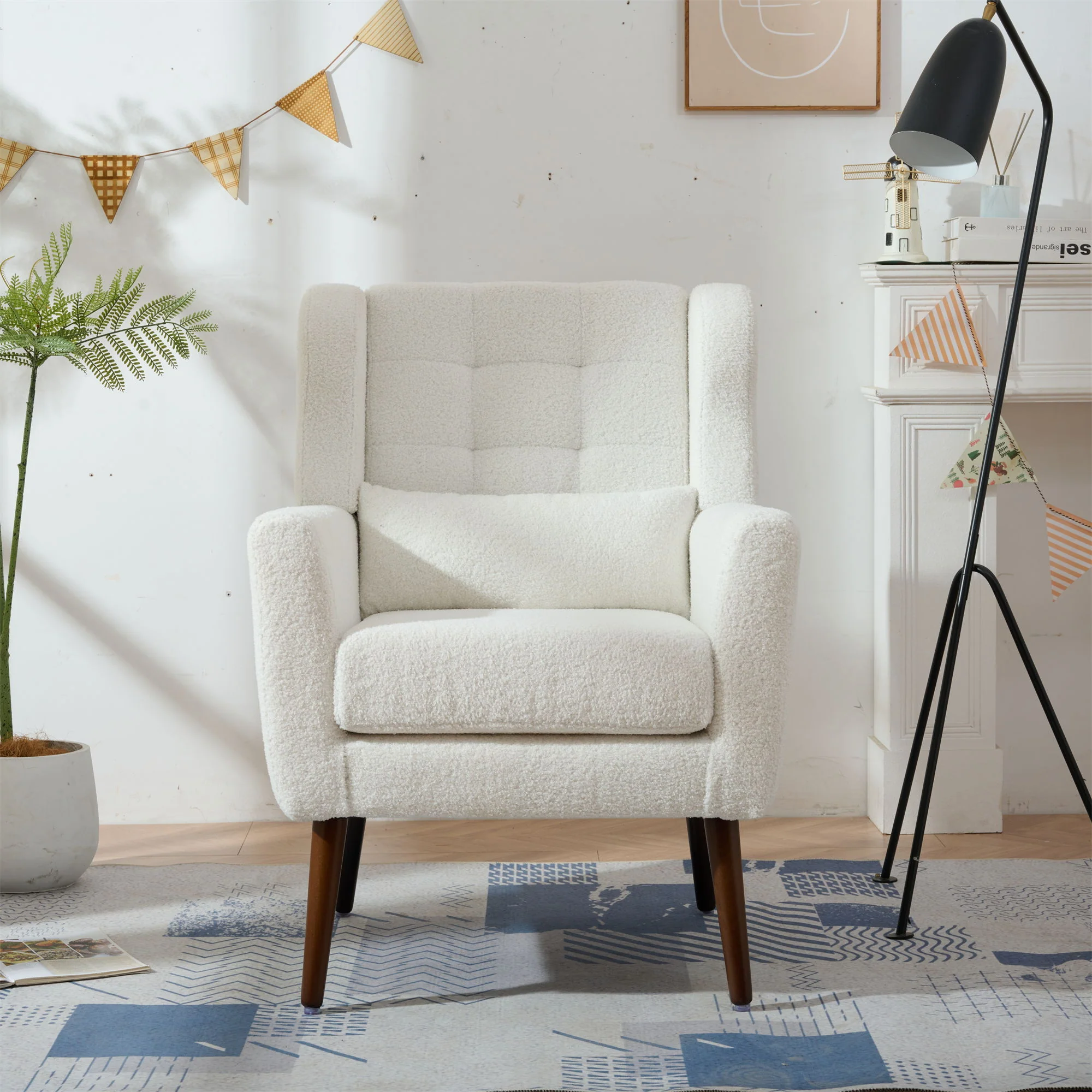 Modern Accent Chair, Arm Chairs For Living Room, Upholstered Mordern Armchair, Comfy Soft Padded Lounge Chair In Small Space, Bedroom, With Pillow, Solid Wood Leg - Image 4
