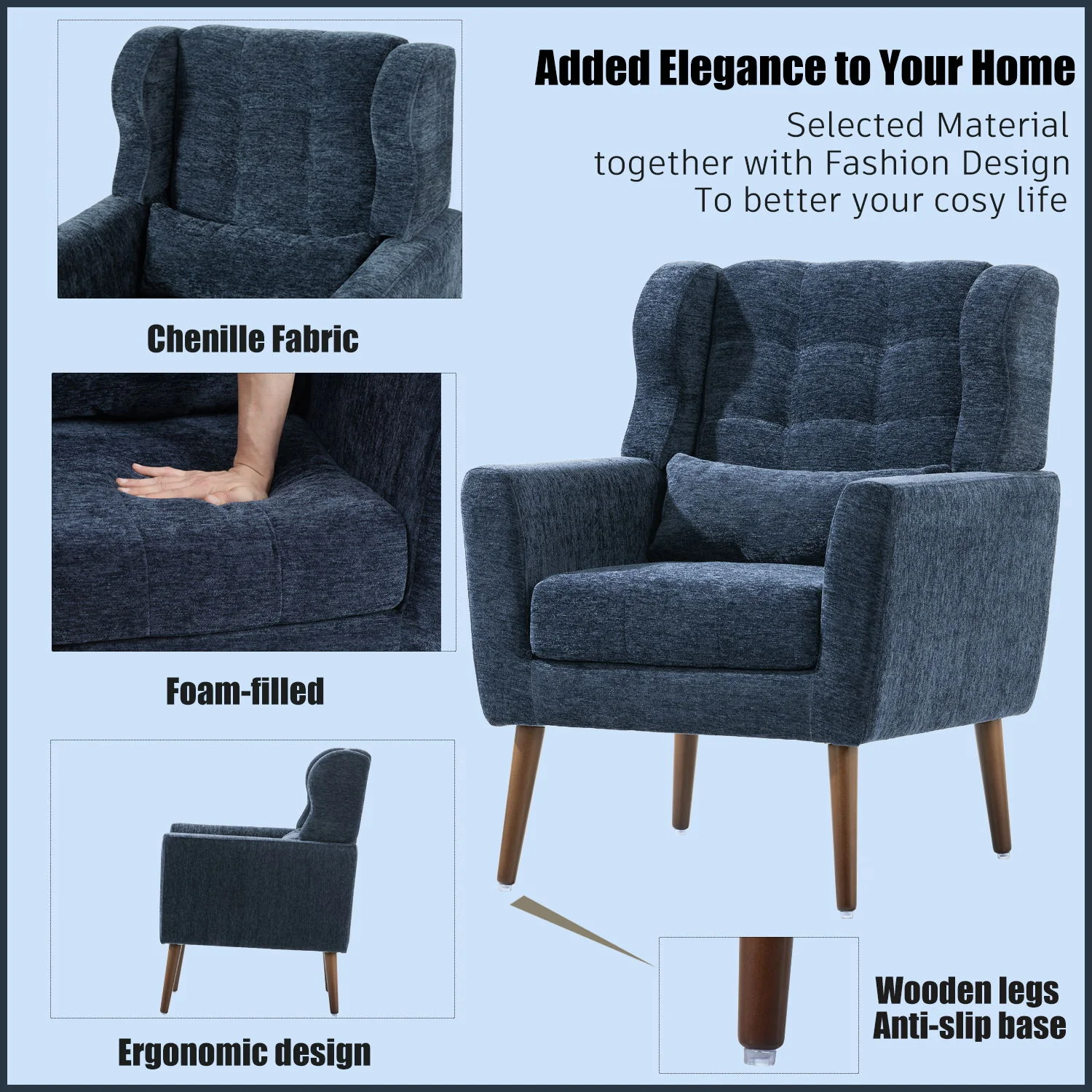 Modern Accent Chair, Arm Chairs For Living Room, Upholstered Mordern Armchair, Comfy Soft Padded Lounge Chair In Small Space, Bedroom, With Pillow, Solid Wood Leg - Image 46