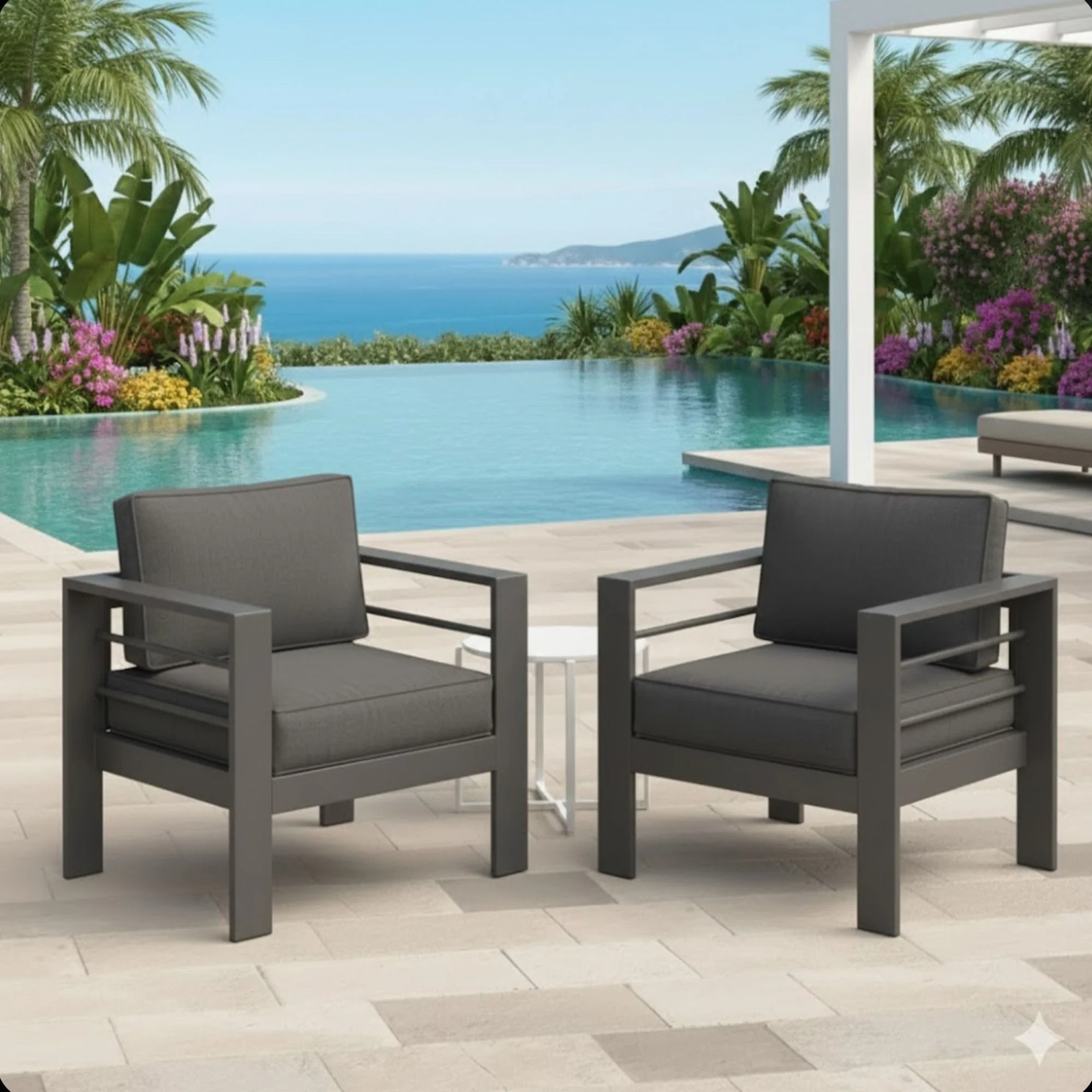 Modern All-Weather Patio Armchairs With Thick Cushions (Set of 2) - Image 7