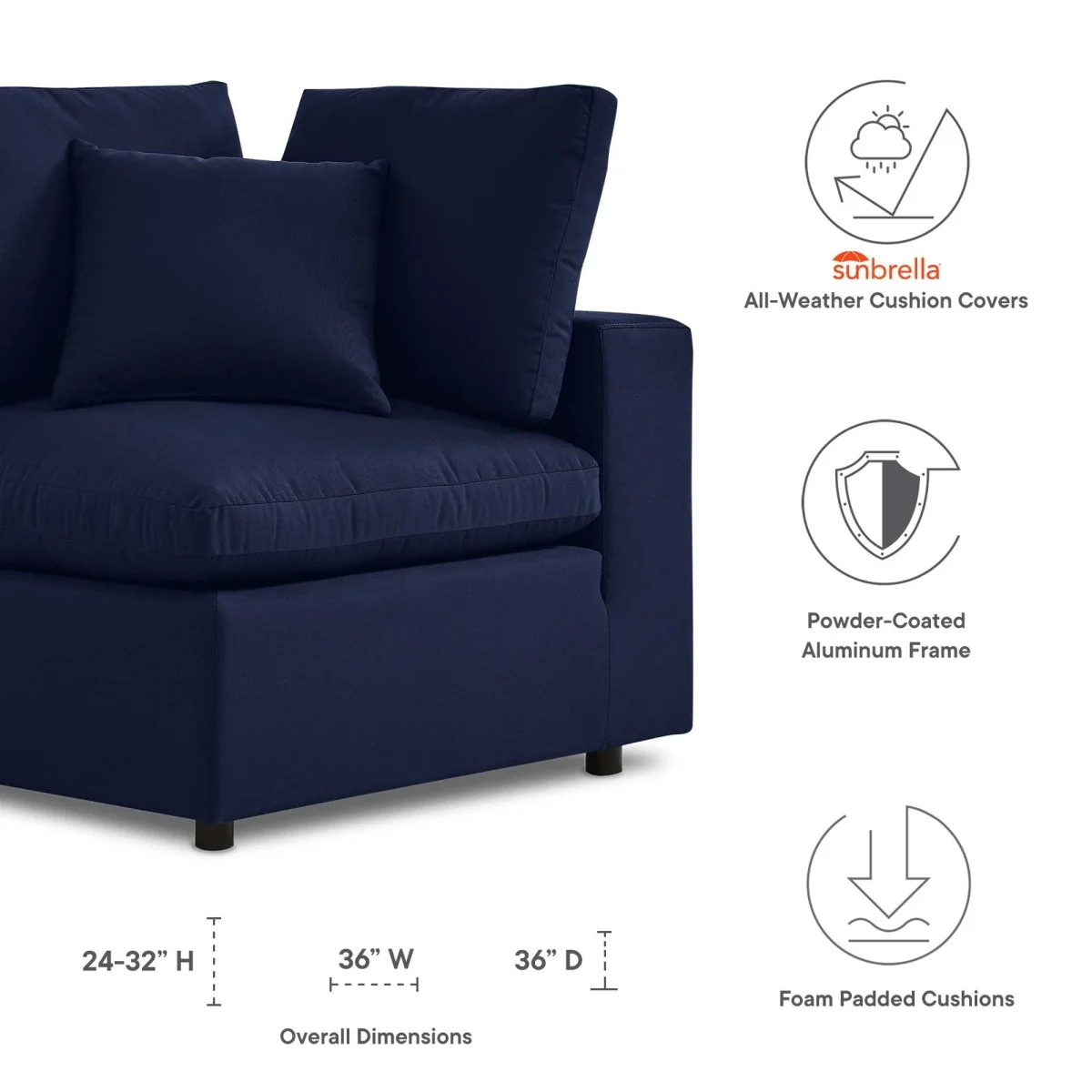 Modern Aluminum Outdoor Corner Chair with Sunbrella® Cushions and Weatherproof Frame - Image 16