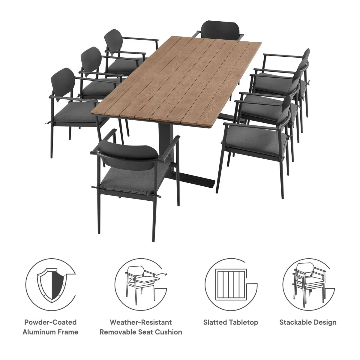 Modern Aluminum Outdoor Dining Set with Slatted Table — Multiple Piece Configurations - Image 13