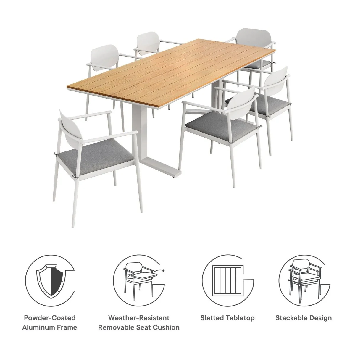 Modern Aluminum Outdoor Dining Set with Slatted Table — Multiple Piece Configurations - Image 22