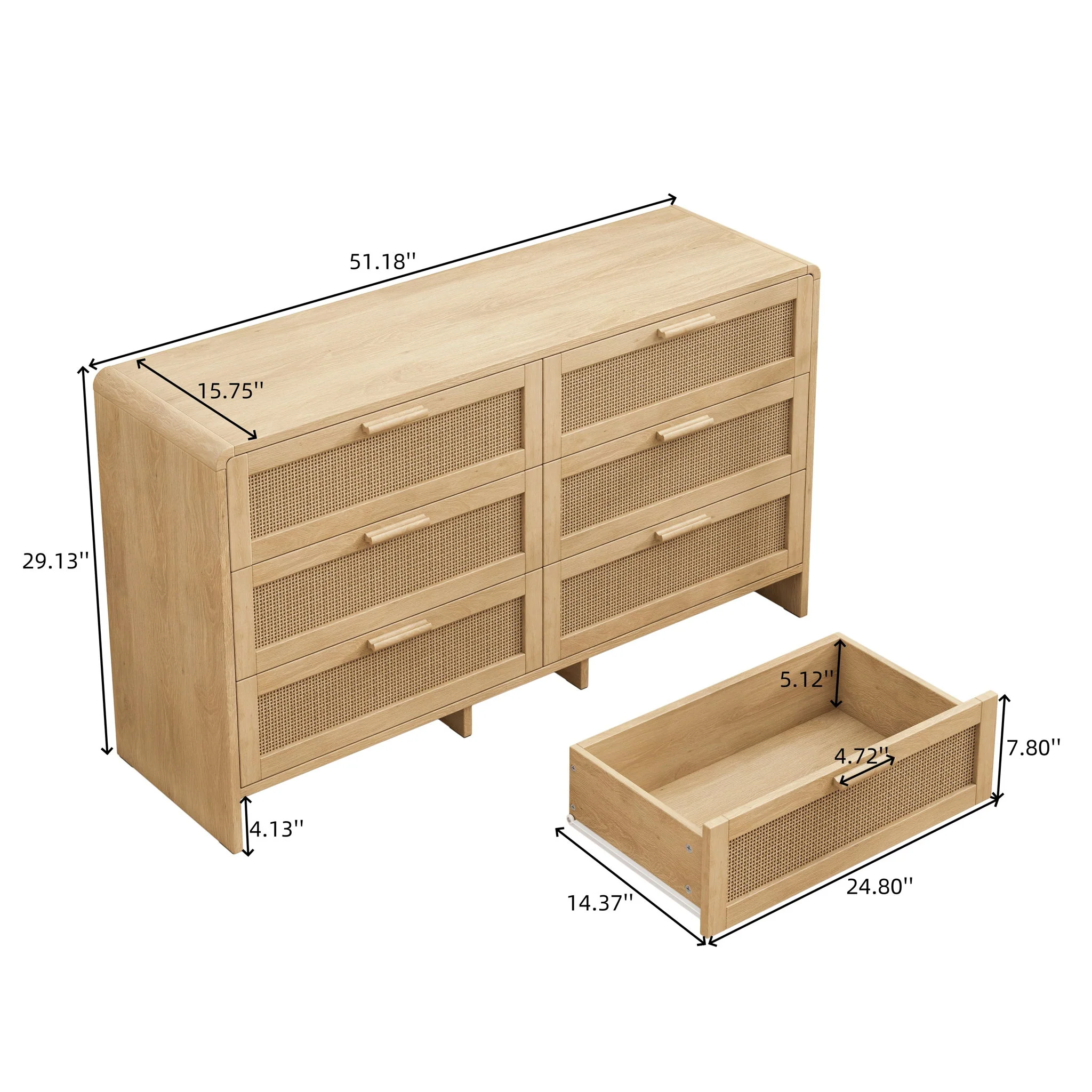 Modern Arc Shaped Corner Rattan Cabinet With 6 Drawers - Image 5