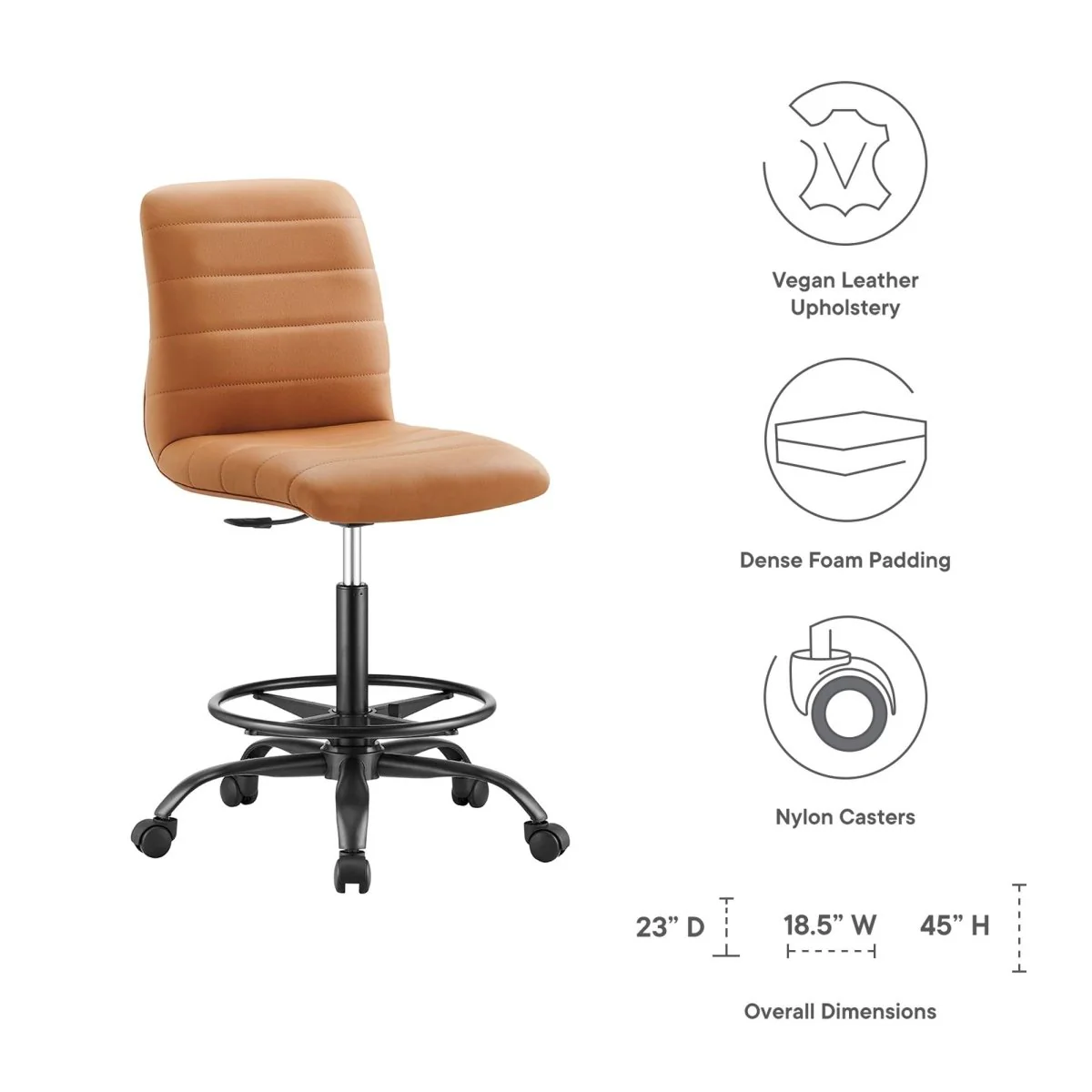 Modern Armless Vegan Leather Drafting Chair – Adjustable Height Swivel Stool for Studio - Image 12