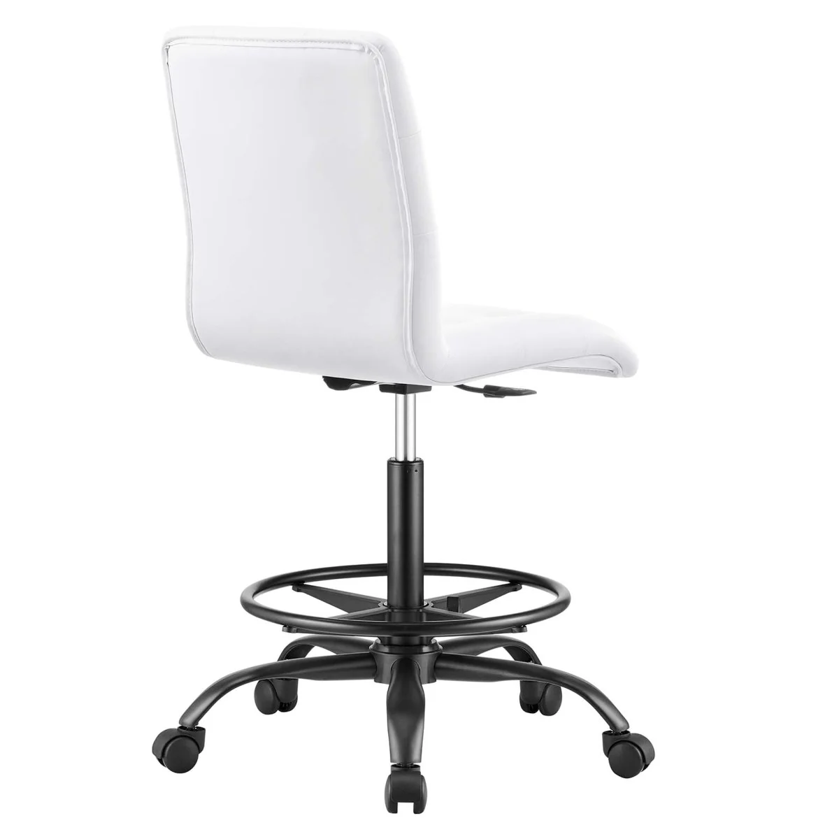 Modern Armless Vegan Leather Drafting Chair - Height-Adjustable Swivel Stool with Footrest - Image 5