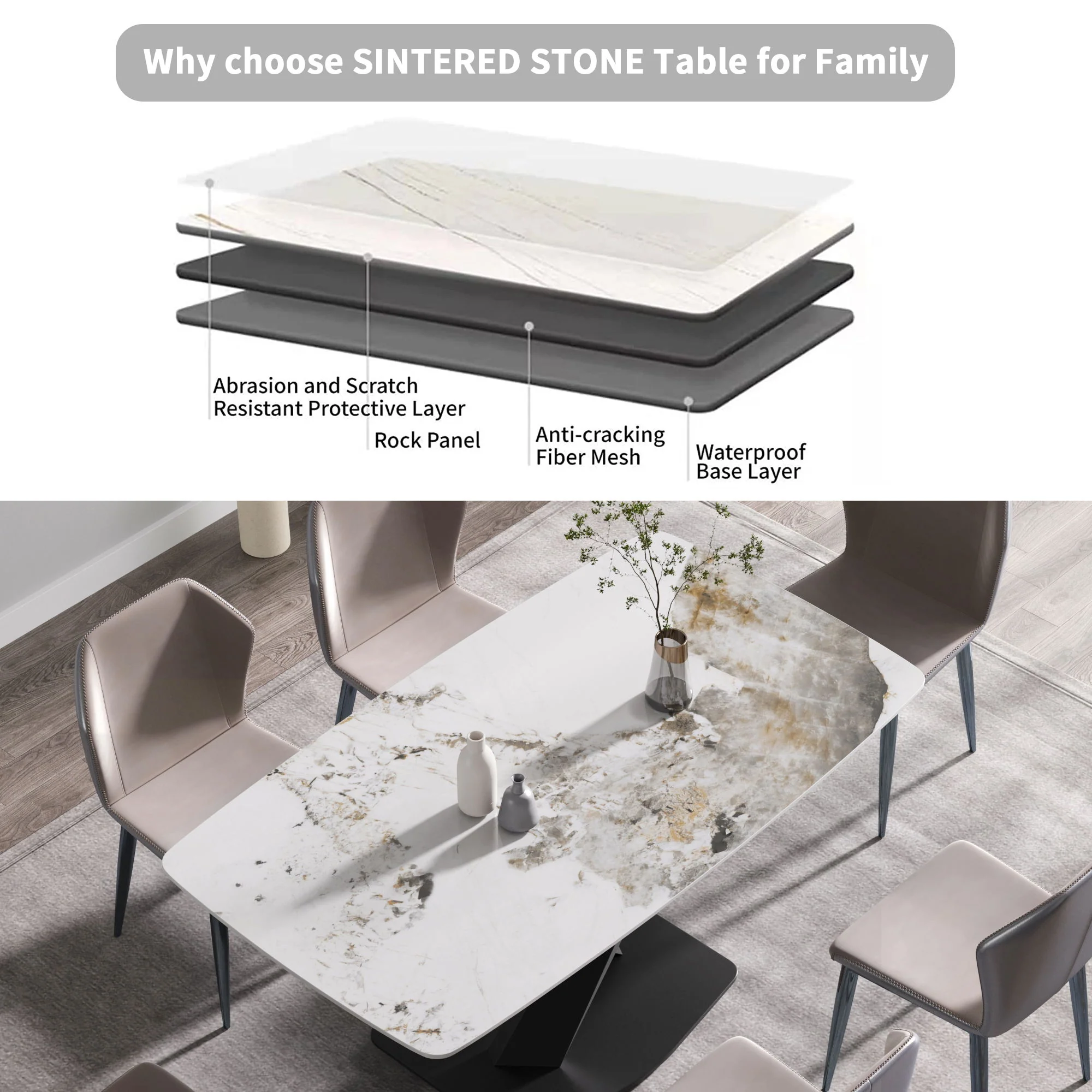 Modern Artificial Stone Pandora White Curved Metal Leg Dining Table, Can Accommodate 6-8 People - Antique White - Image 7