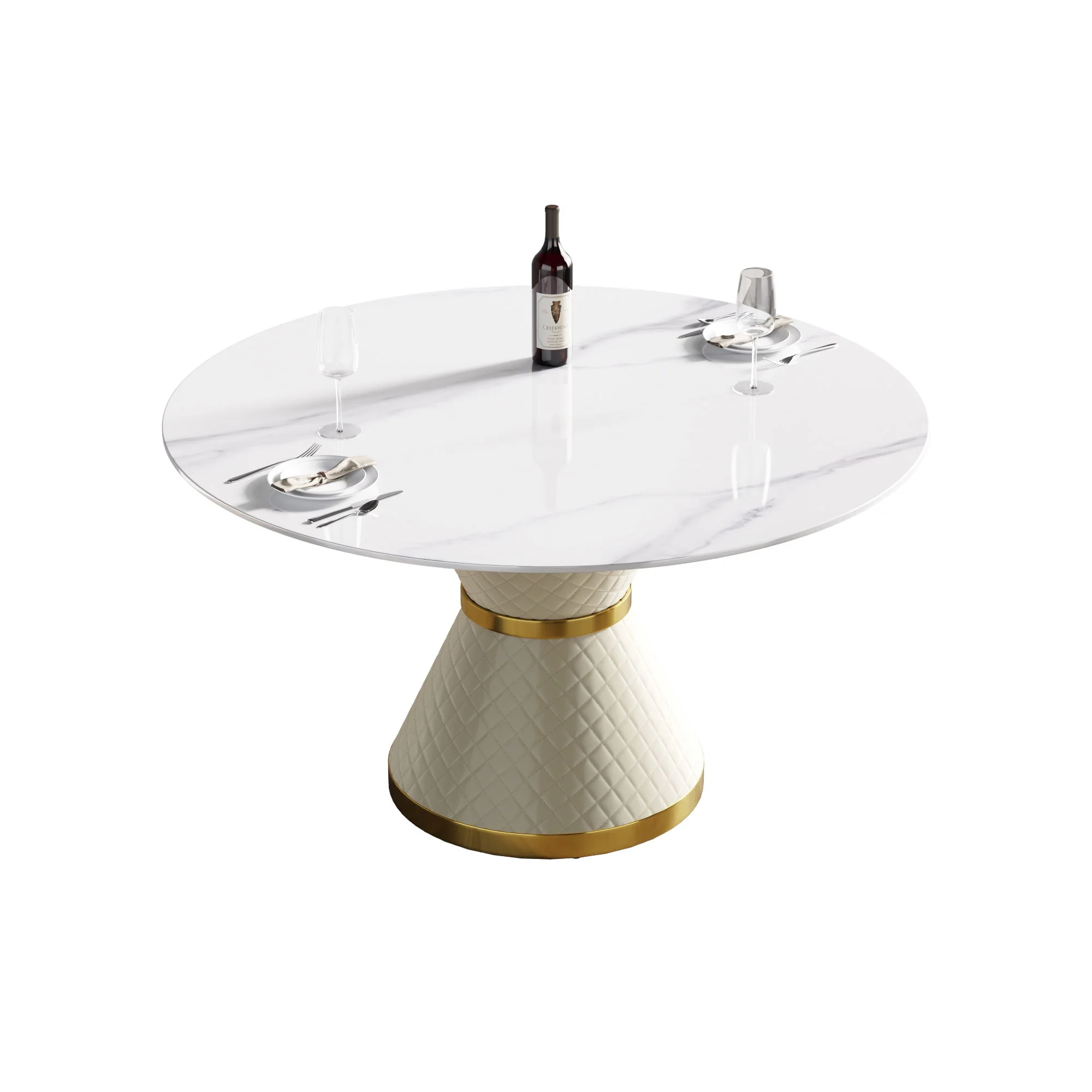 Modern Artificial Stone Round Carbon Steel Base Dining Table, Can Accommodate 6 People - Image 11