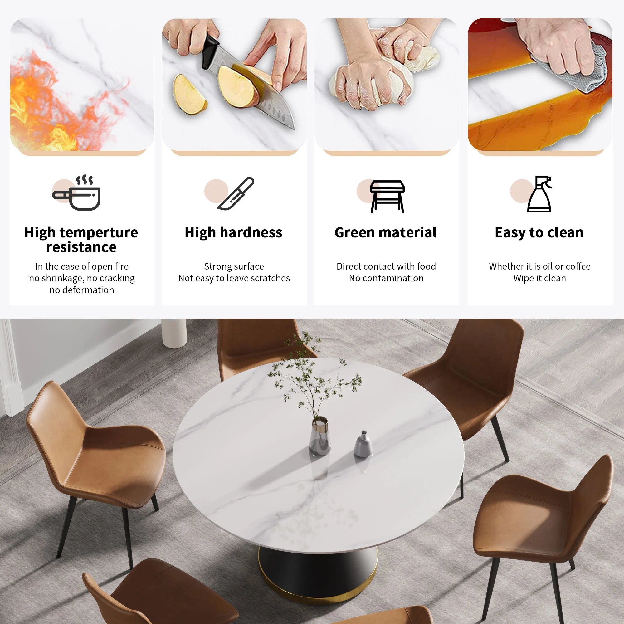 Modern Artificial Stone Round Carbon Steel Base Dining Table, Can Accommodate 6 People - Image 5