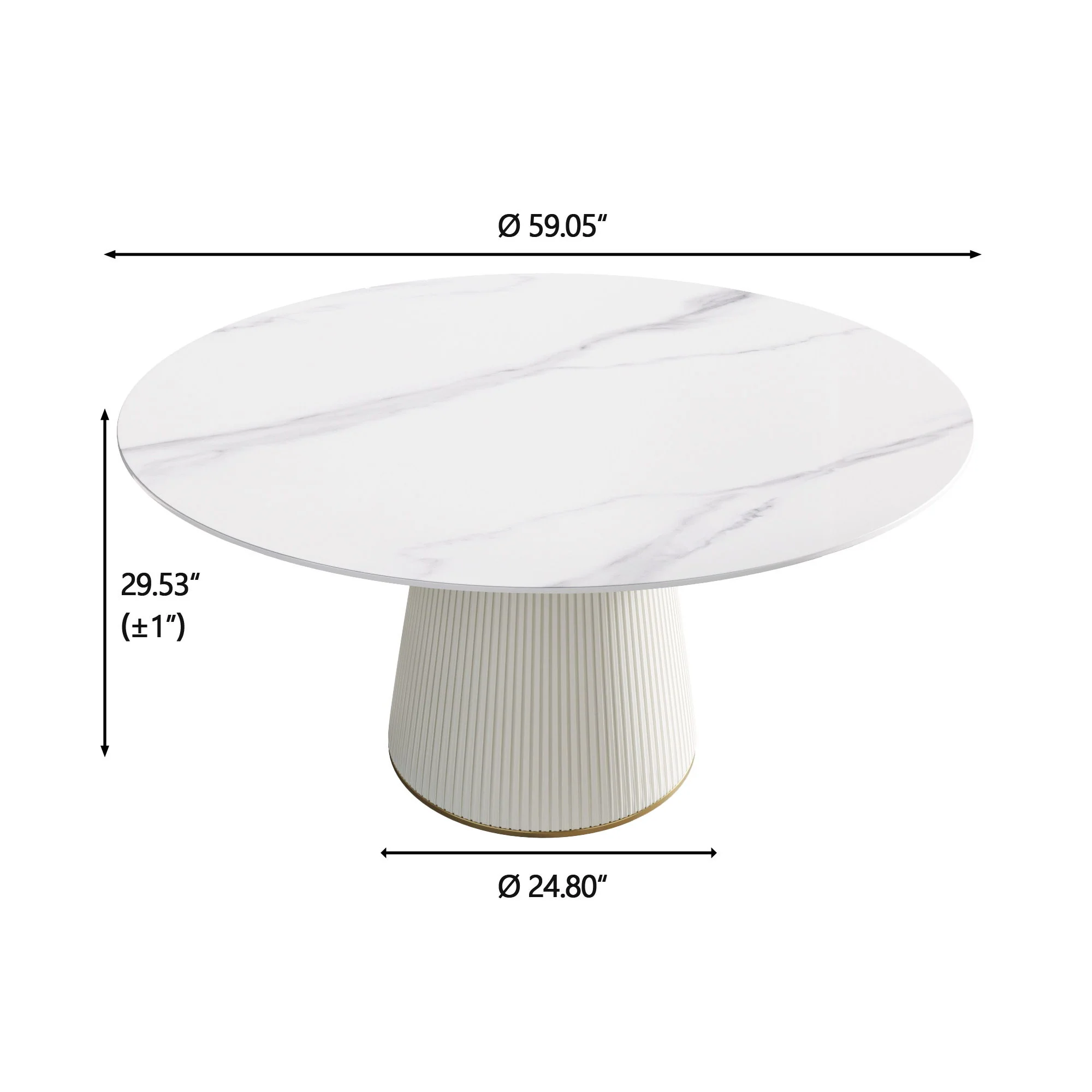 Modern Artificial Stone Round Plywood Base Dining Table, Can Accommodate 8 People, (Not Including Chairs) - White / Beige - Image 4